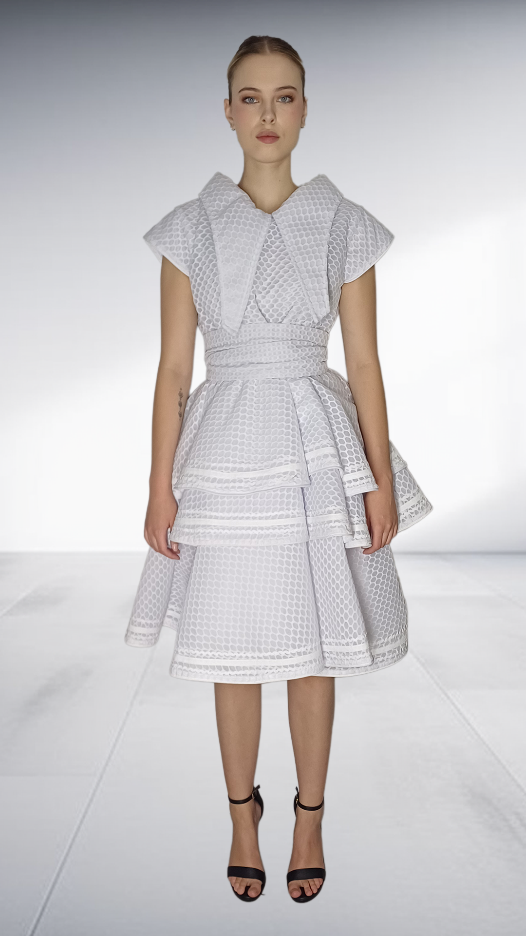 Jozsy Three-Tier Khoza Embroidered Dress - White