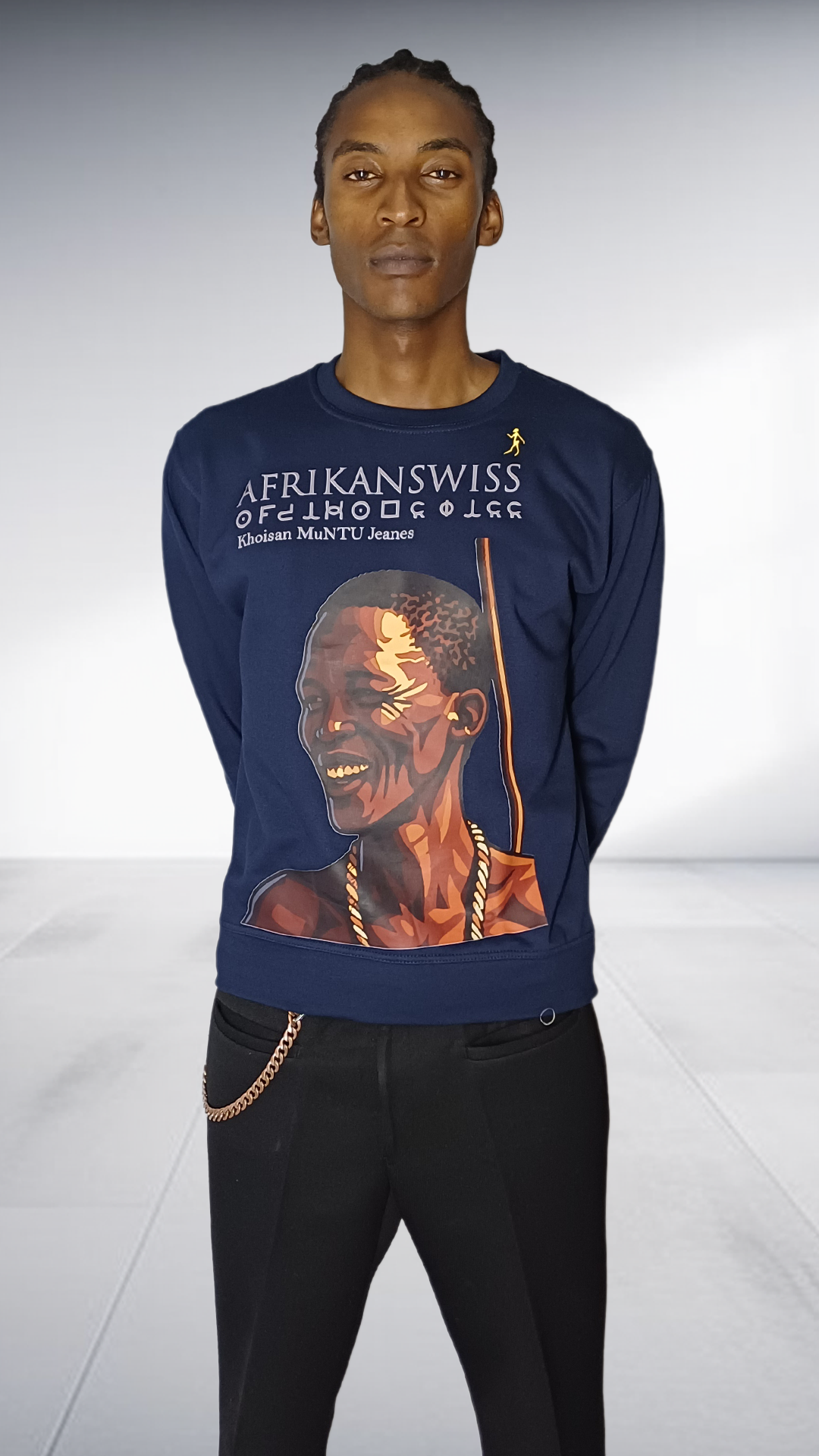 Afrikanswiss Graphic Portrait Long-Sleeve Top - Navy