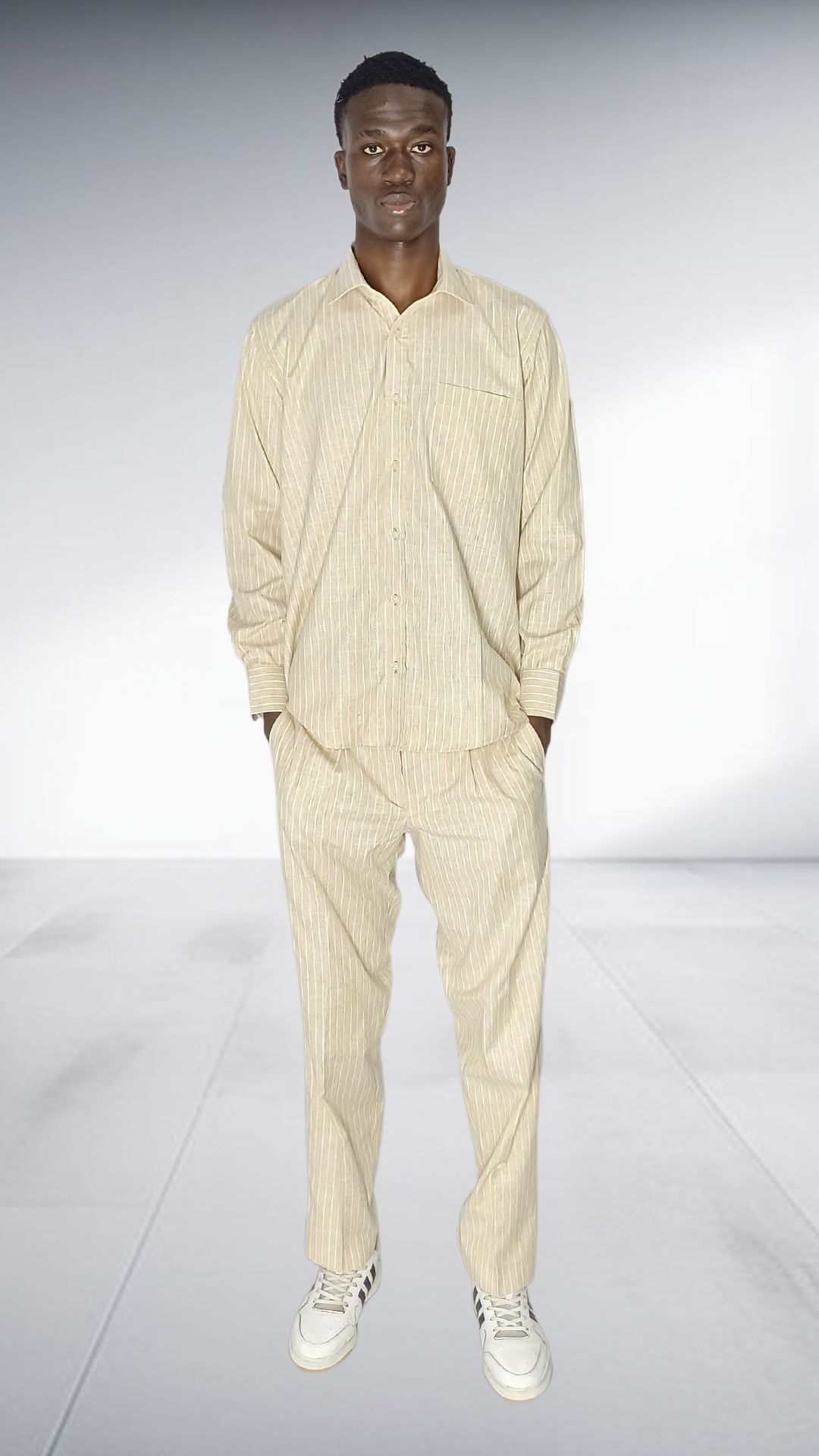 J.O.B Pinstripe Linen Two-Piece Set - Cream