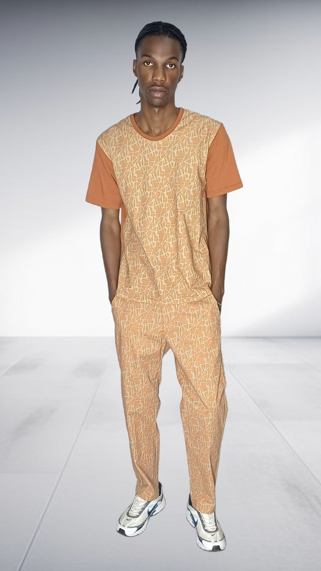 Fundundzi Afroblock Printed Two-Piece Set - Camel & Rust Orange