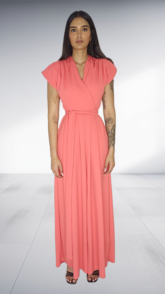 Coral Pink Wrap Maxi Dress