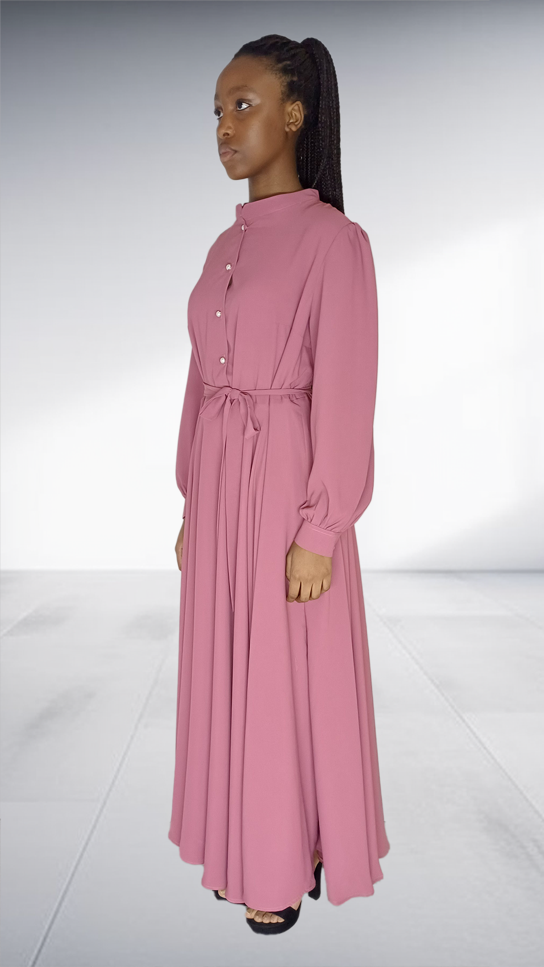 Mukutsuri Dusty Pink Belted Maxi Shirt Dress