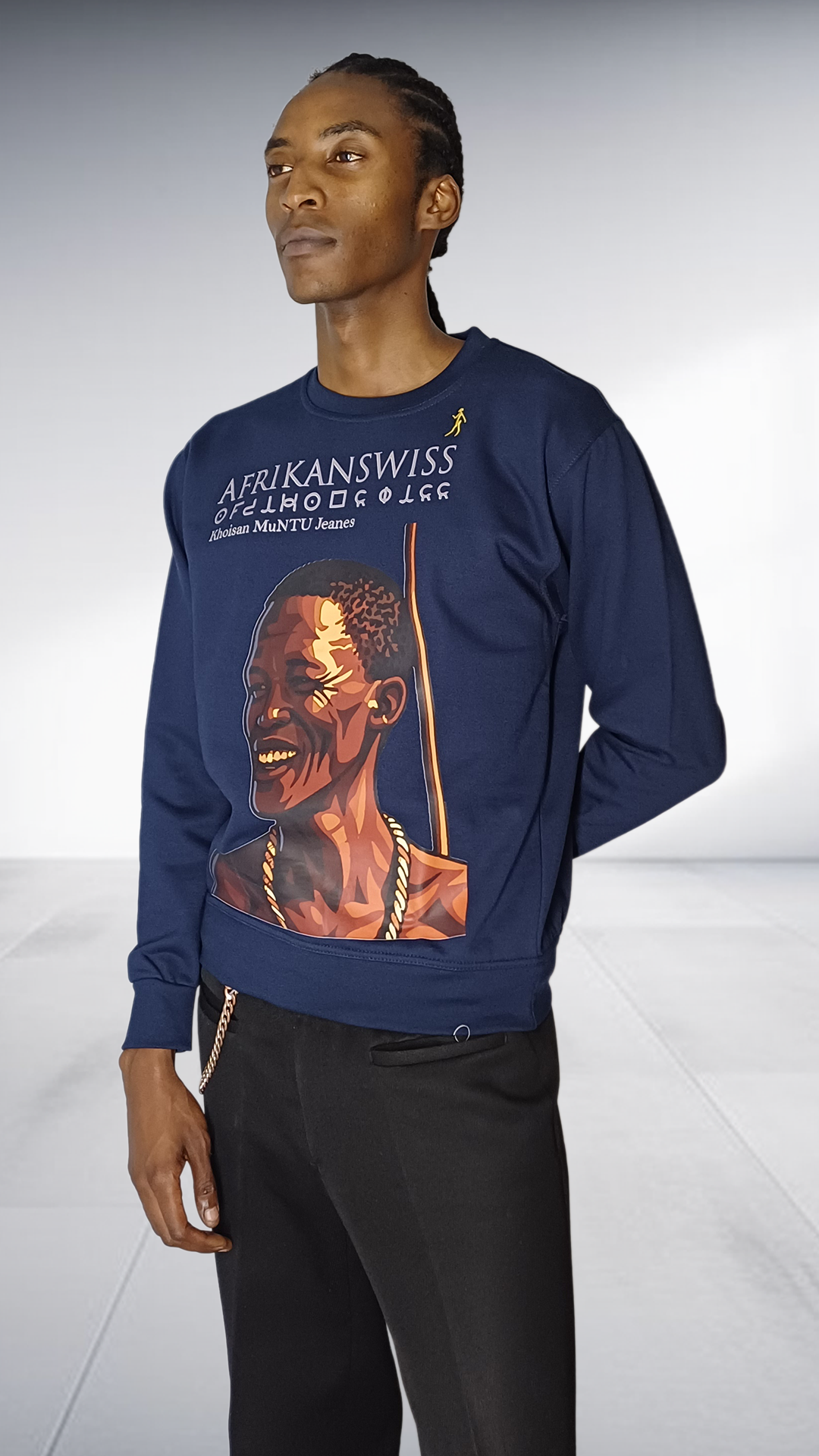 Afrikanswiss Graphic Portrait Long-Sleeve Top - Navy