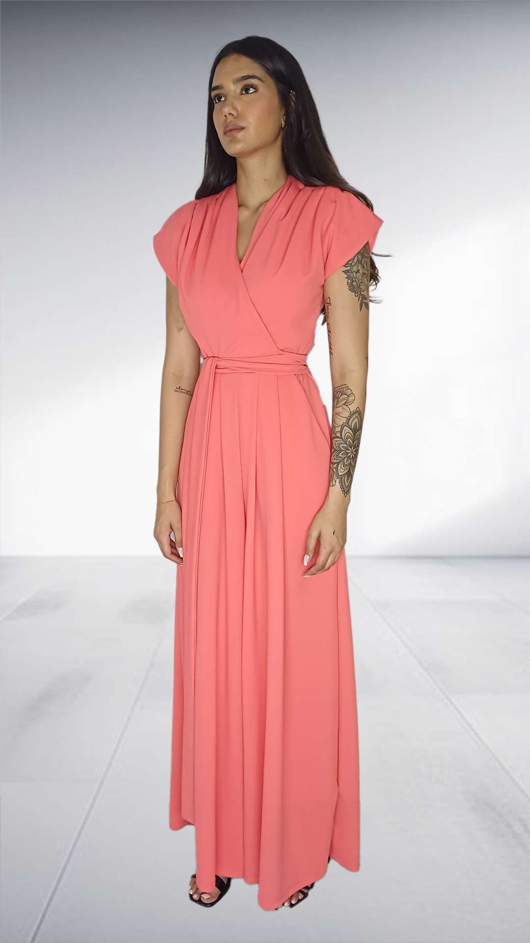 Erre Coral Pink Wrap Maxi Dress