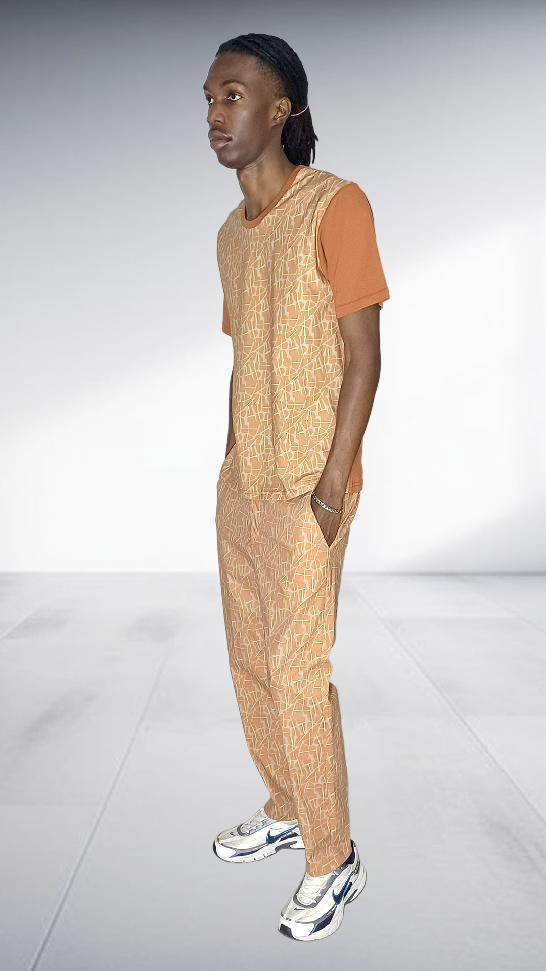 Fundundzi Afroblock Printed Two-Piece Set - Camel & Rust Orange