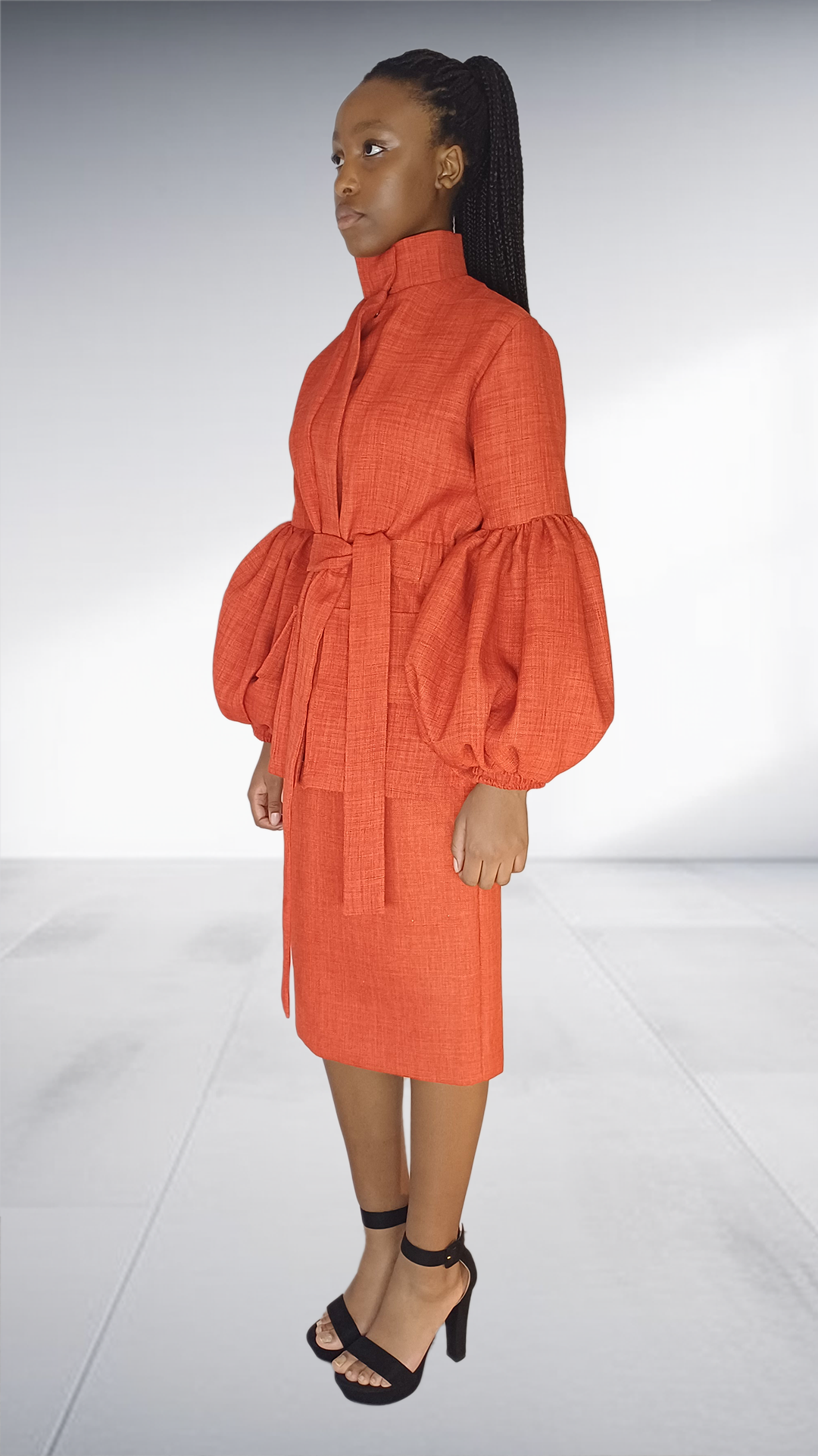 Twii Afrika Coral Textured Balloon Sleeve Two-Piece Set