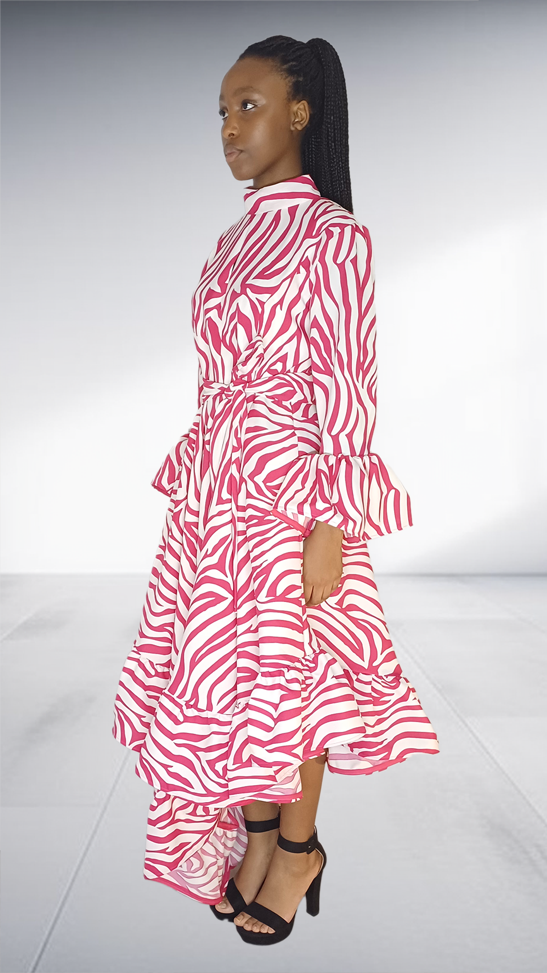 Imprint Pink & White Zebra Print Ruffle Maxi Dress