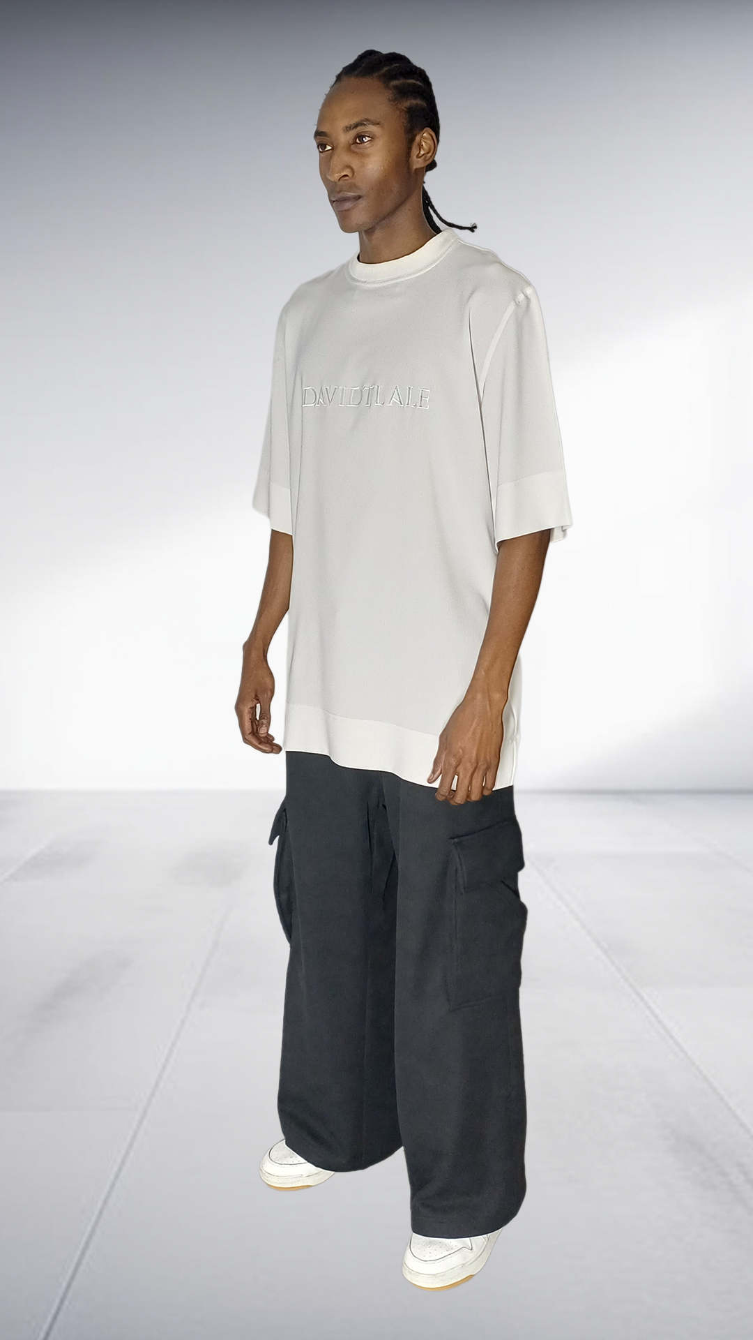 David Tlale Signature Oversized Tee & Cargo Pants Set - White & Charcoal