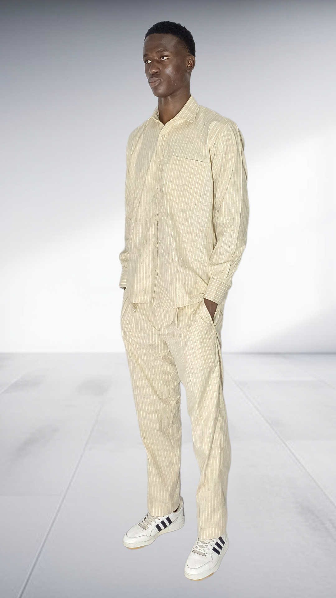 J.O.B Pinstripe Linen Two-Piece Set - Cream