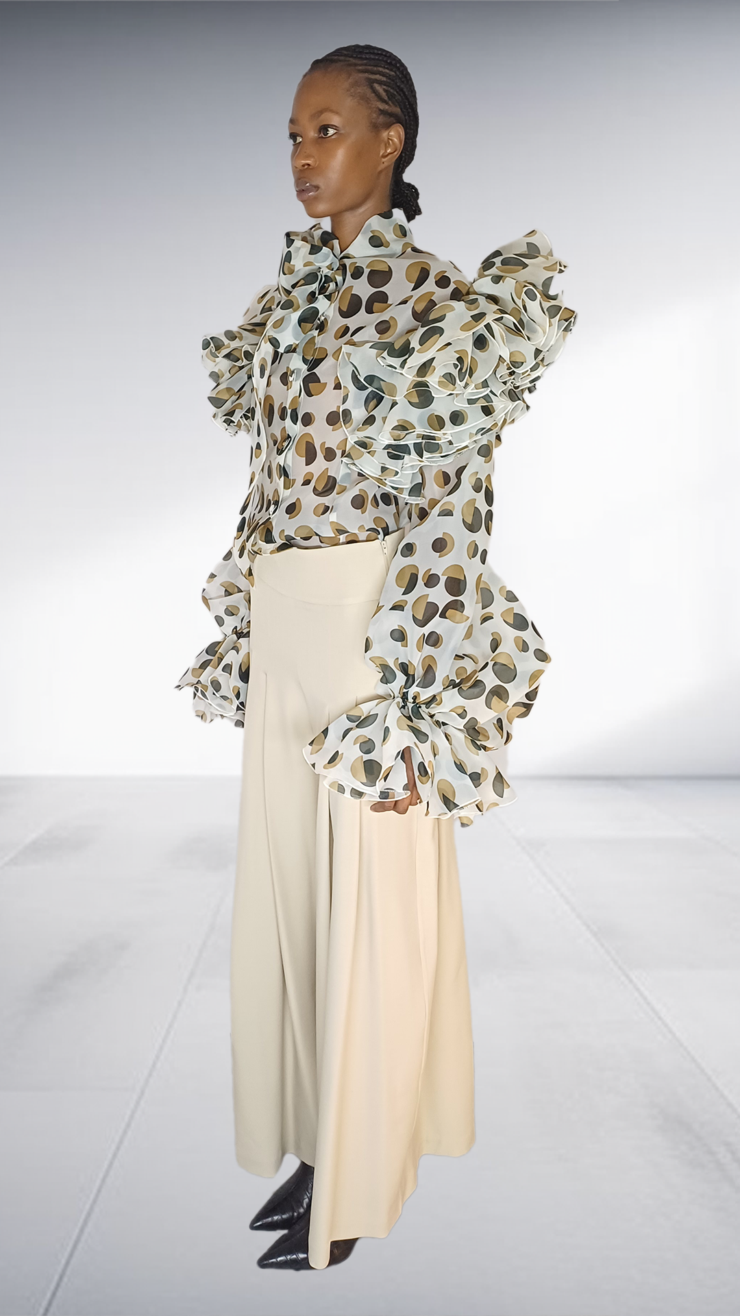 David Tlale Polka Dot Dramatic Ruffle Sleeve Two-Piece Set