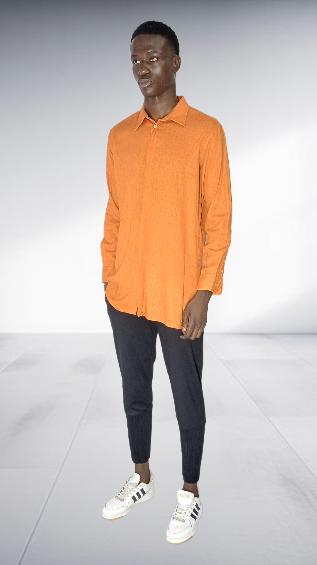 Naked Ape Burnt Orange Linen Shirt & Black Pin Tuck Pants Set