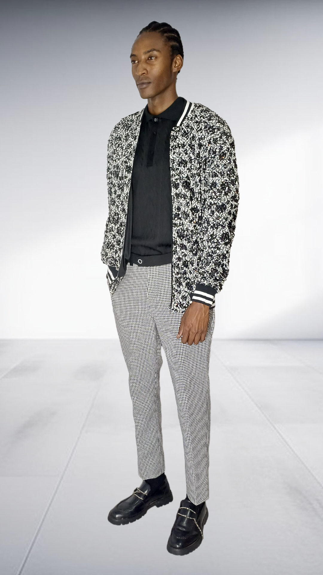 Ephymol Textured Pattern Jacket & Houndstooth Trousers