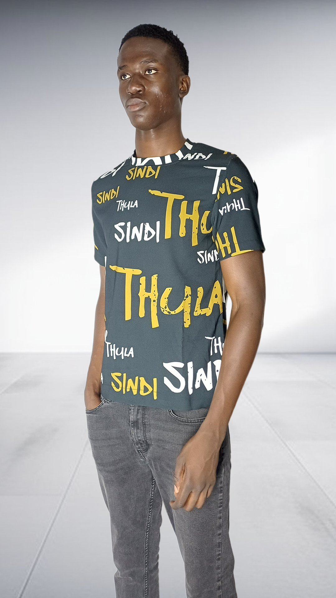 Thula Sindi Signature Graphic Print T-Shirt - Charcoal Grey