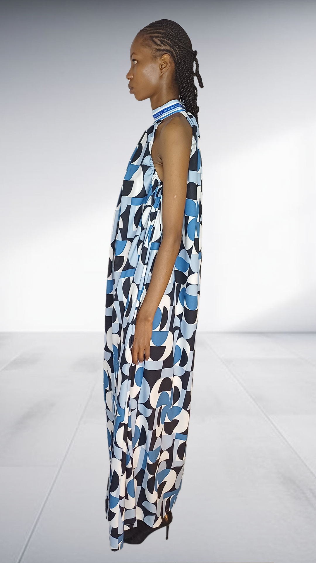 Jasmin Blue Geometric Print Halter Maxi Dress