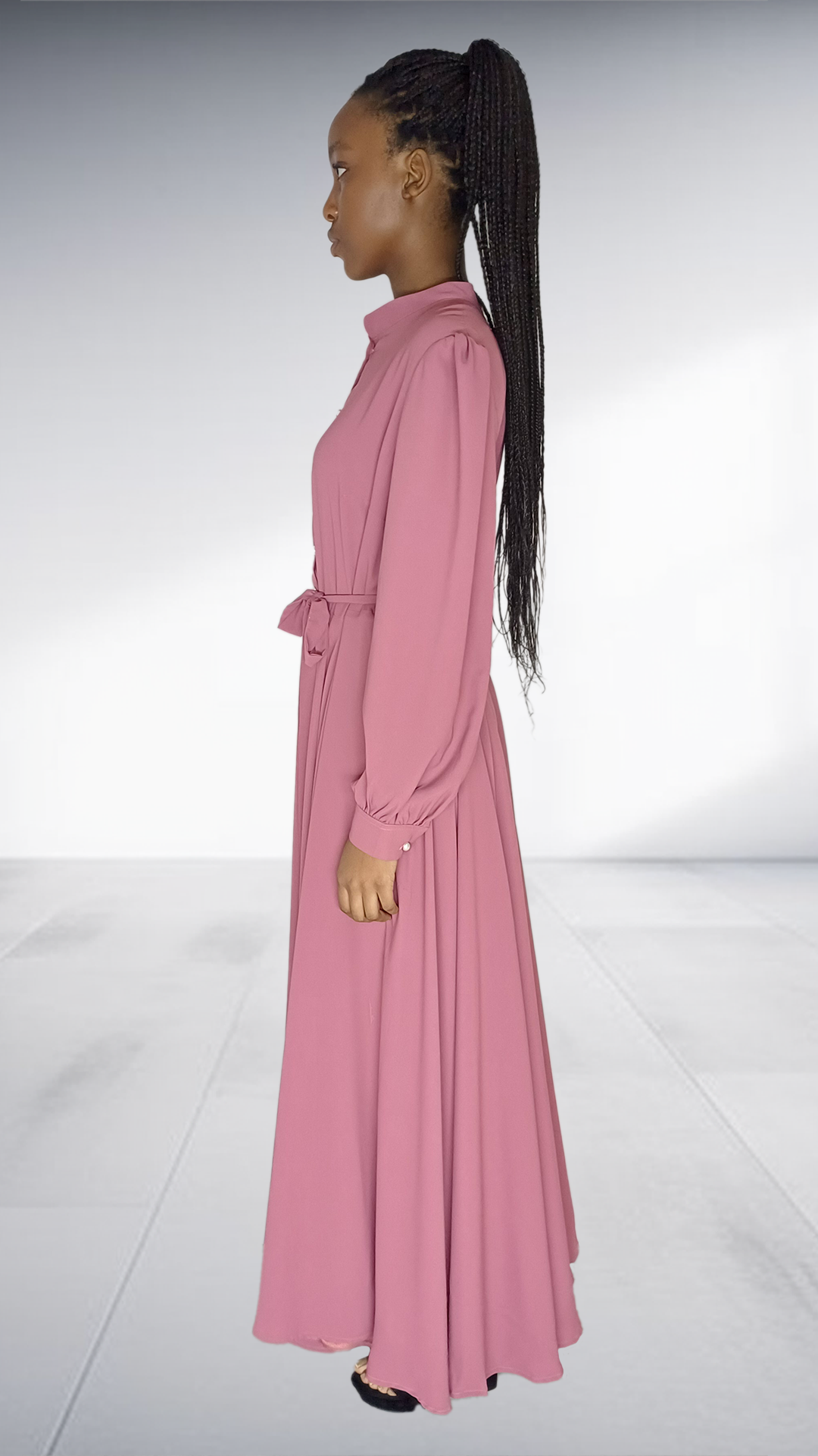 Mukutsuri Dusty Pink Belted Maxi Shirt Dress