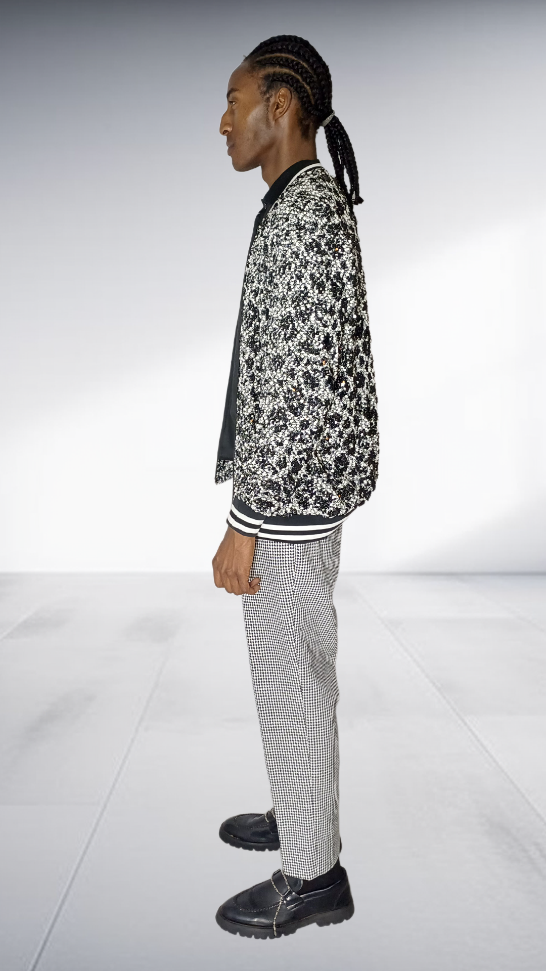 Ephymol Textured Pattern Jacket & Houndstooth Trousers