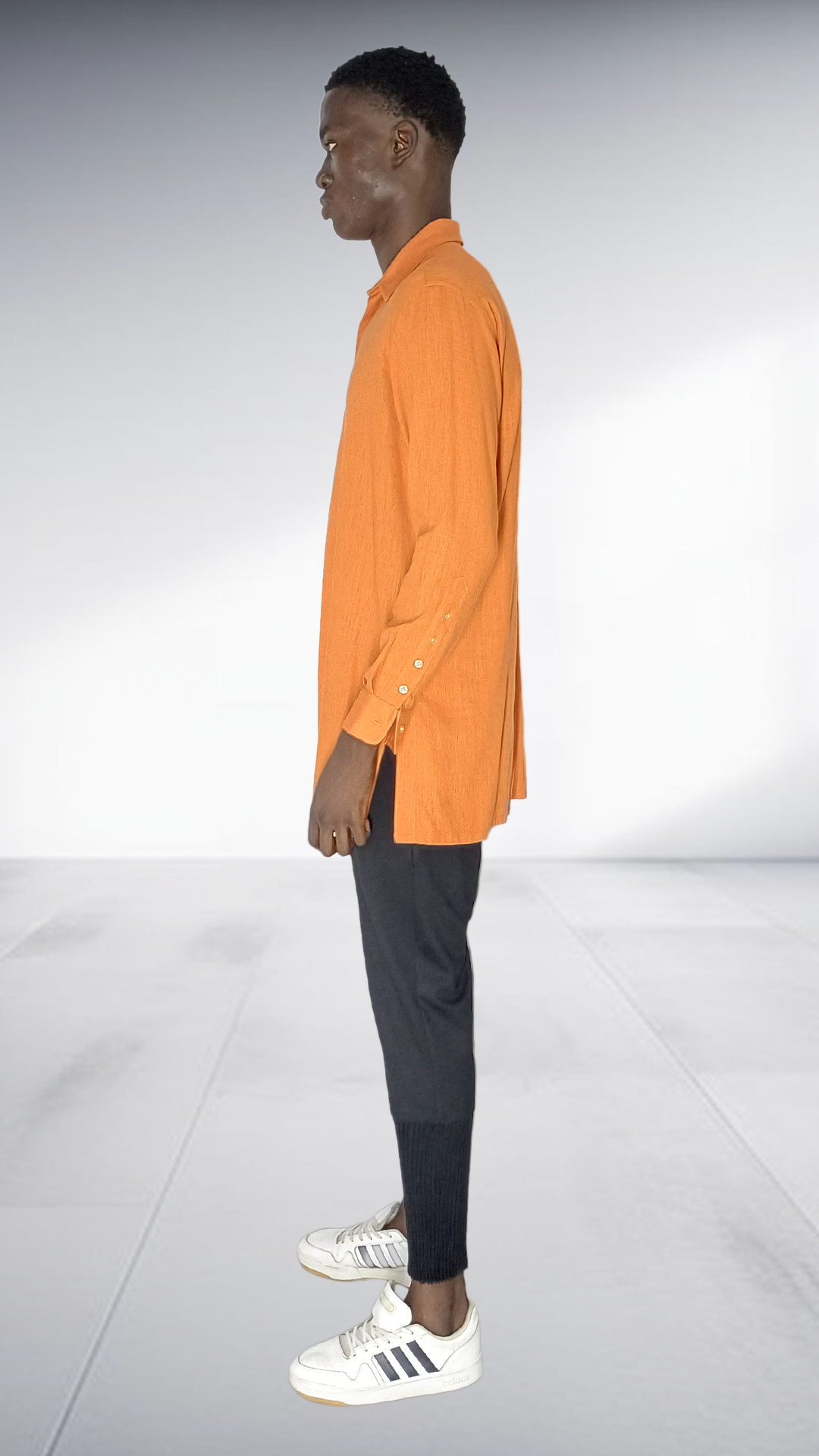 Naked Ape Burnt Orange Linen Shirt & Black Pin Tuck Pants Set