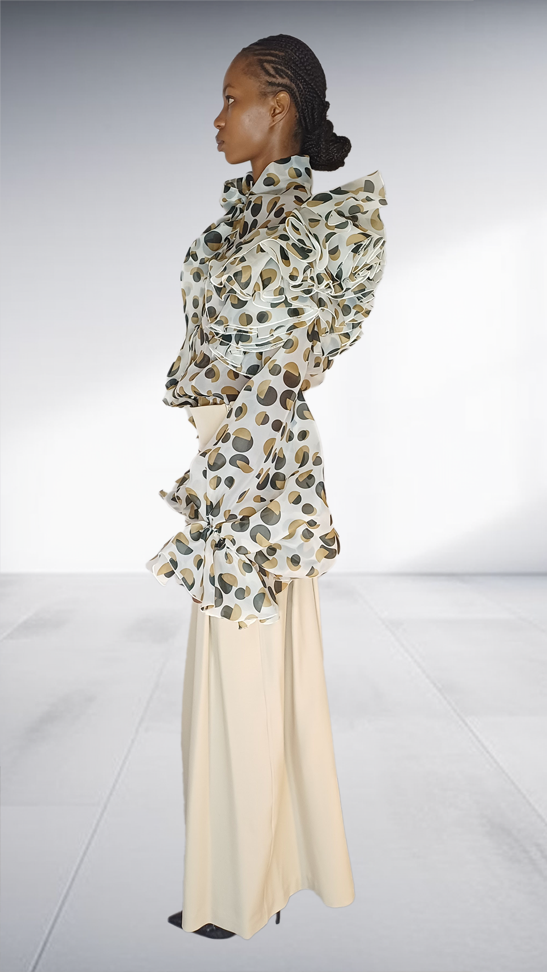 David Tlale Polka Dot Dramatic Ruffle Sleeve Two-Piece Set