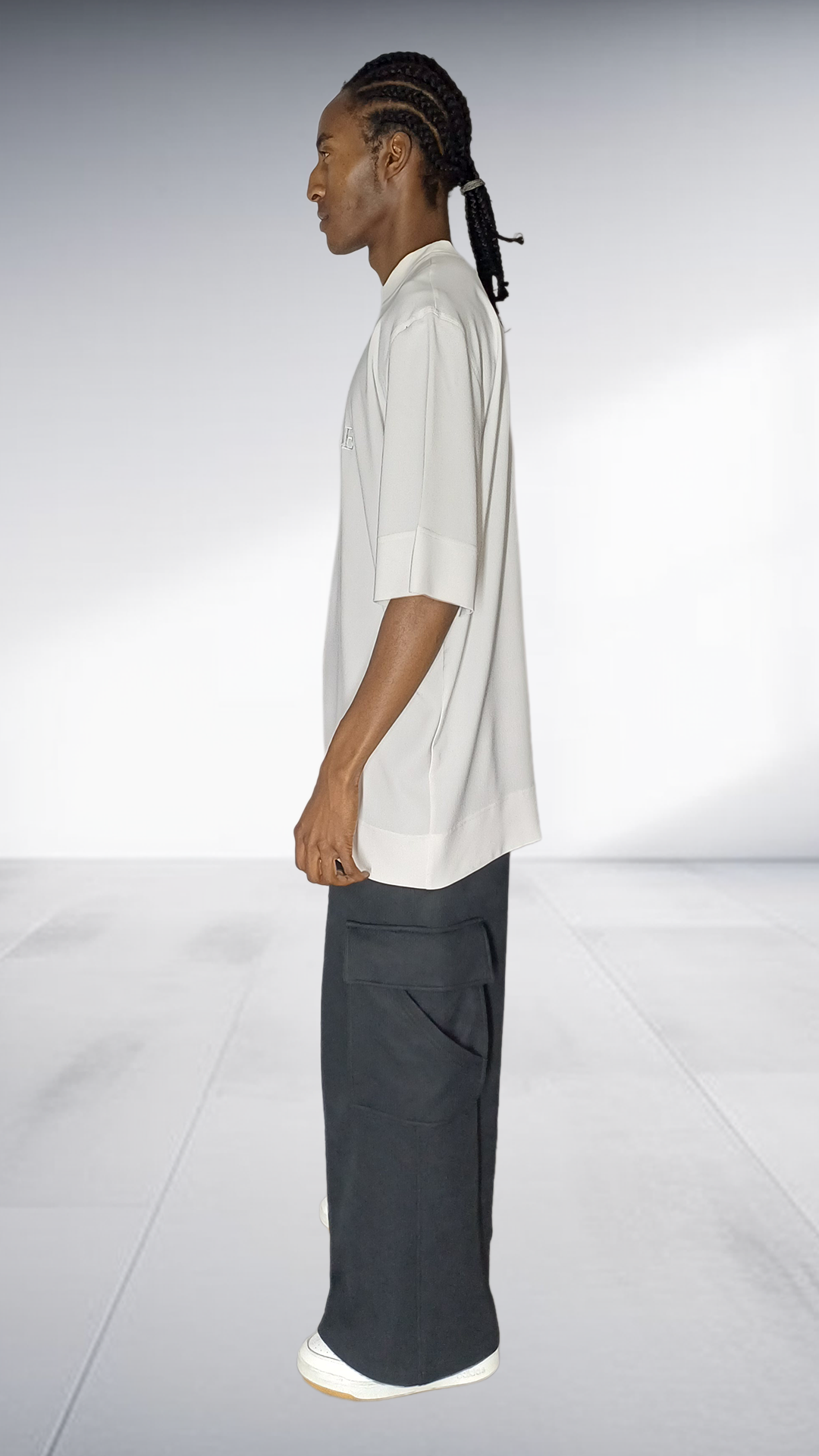 David Tlale Signature Oversized Tee & Cargo Pants Set - White & Charcoal