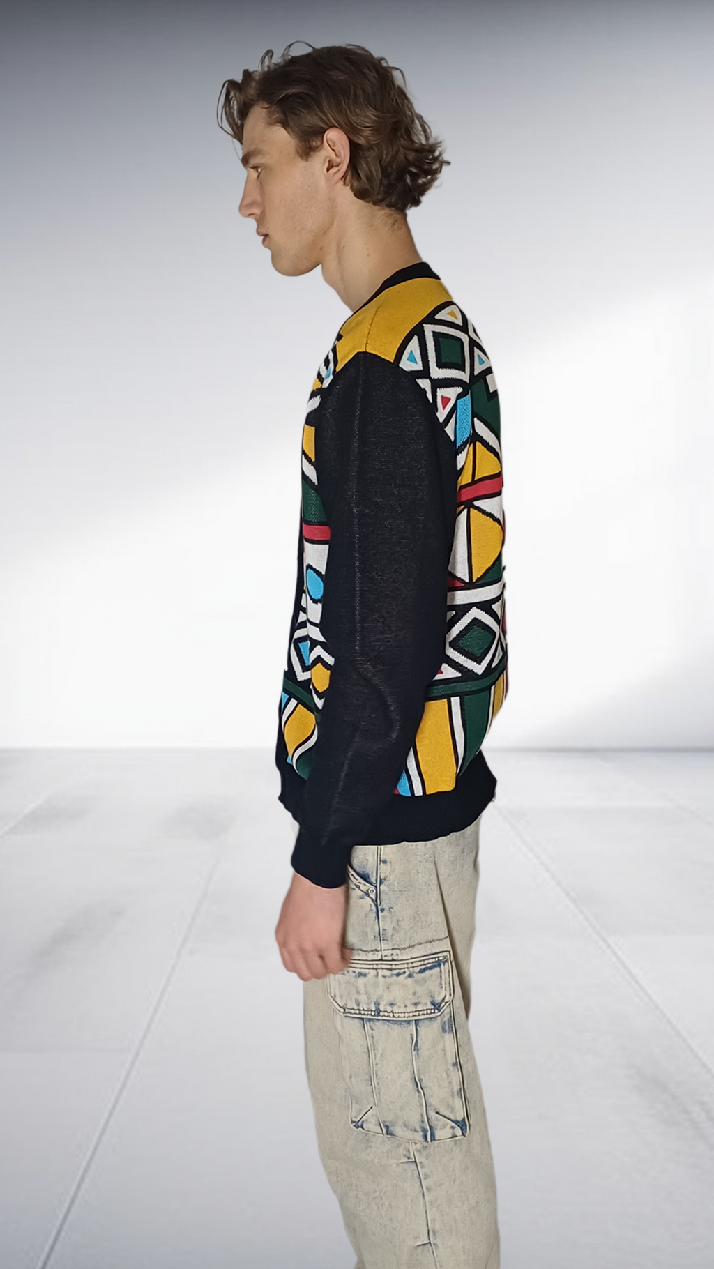 NguniBrand Thingo Ndebele Cardigan - Black & Multicolor – knit Sweater, view 3 | AfricaRise