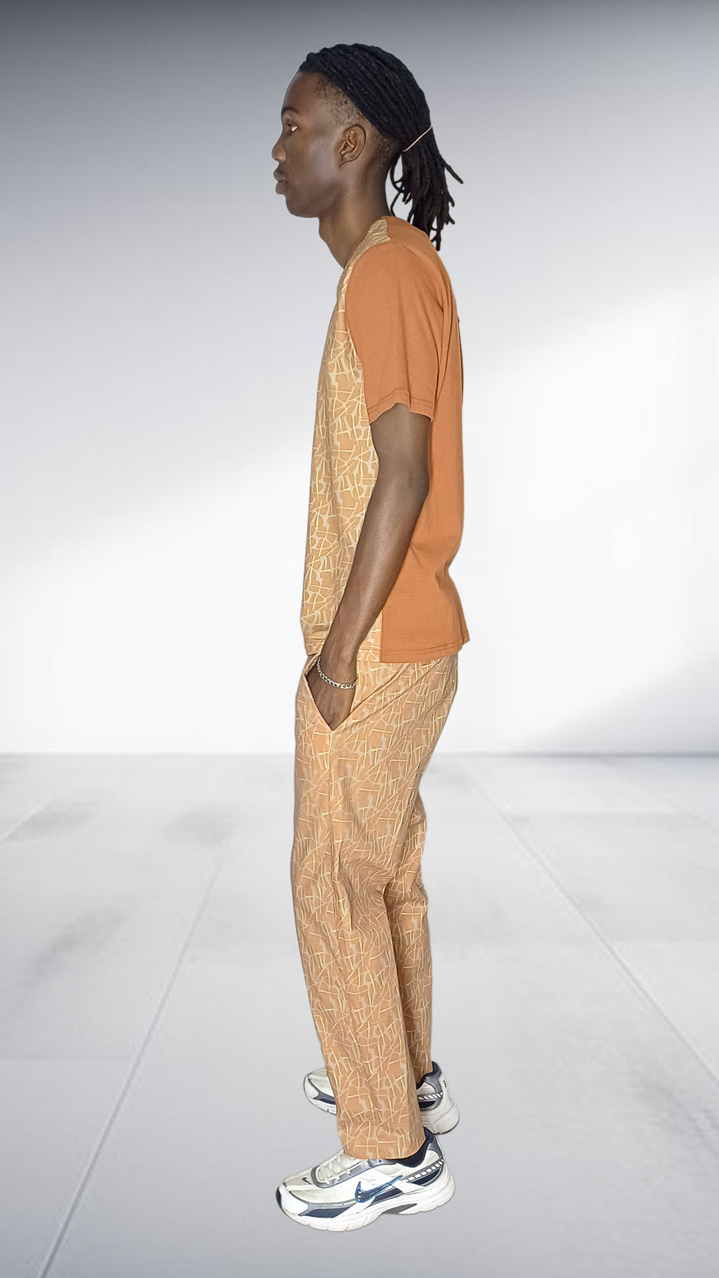 Fundundzi Afroblock Printed Two-Piece Set - Camel & Rust Orange – geometric Two-Piece Set, view 3 | AfricaRise