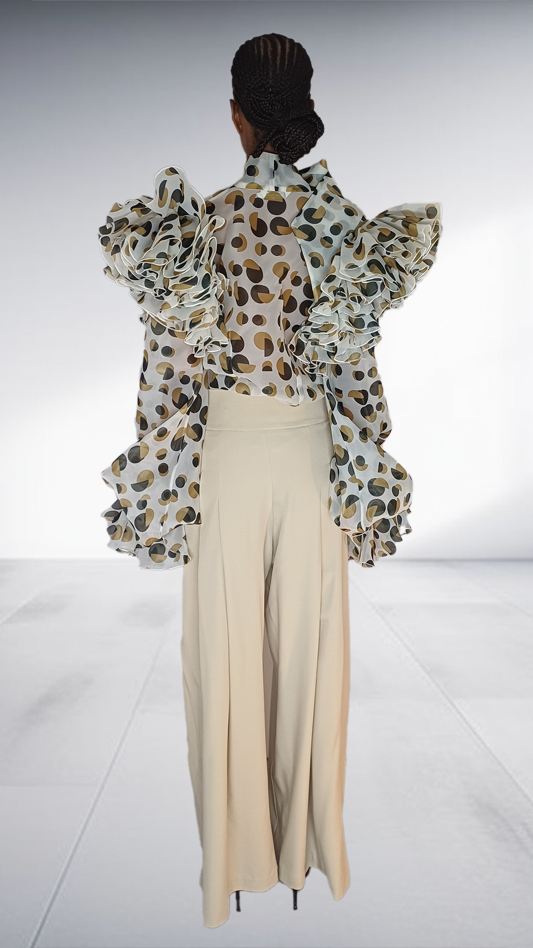 David Tlale Polka Dot Dramatic Ruffle Sleeve Two-Piece Set