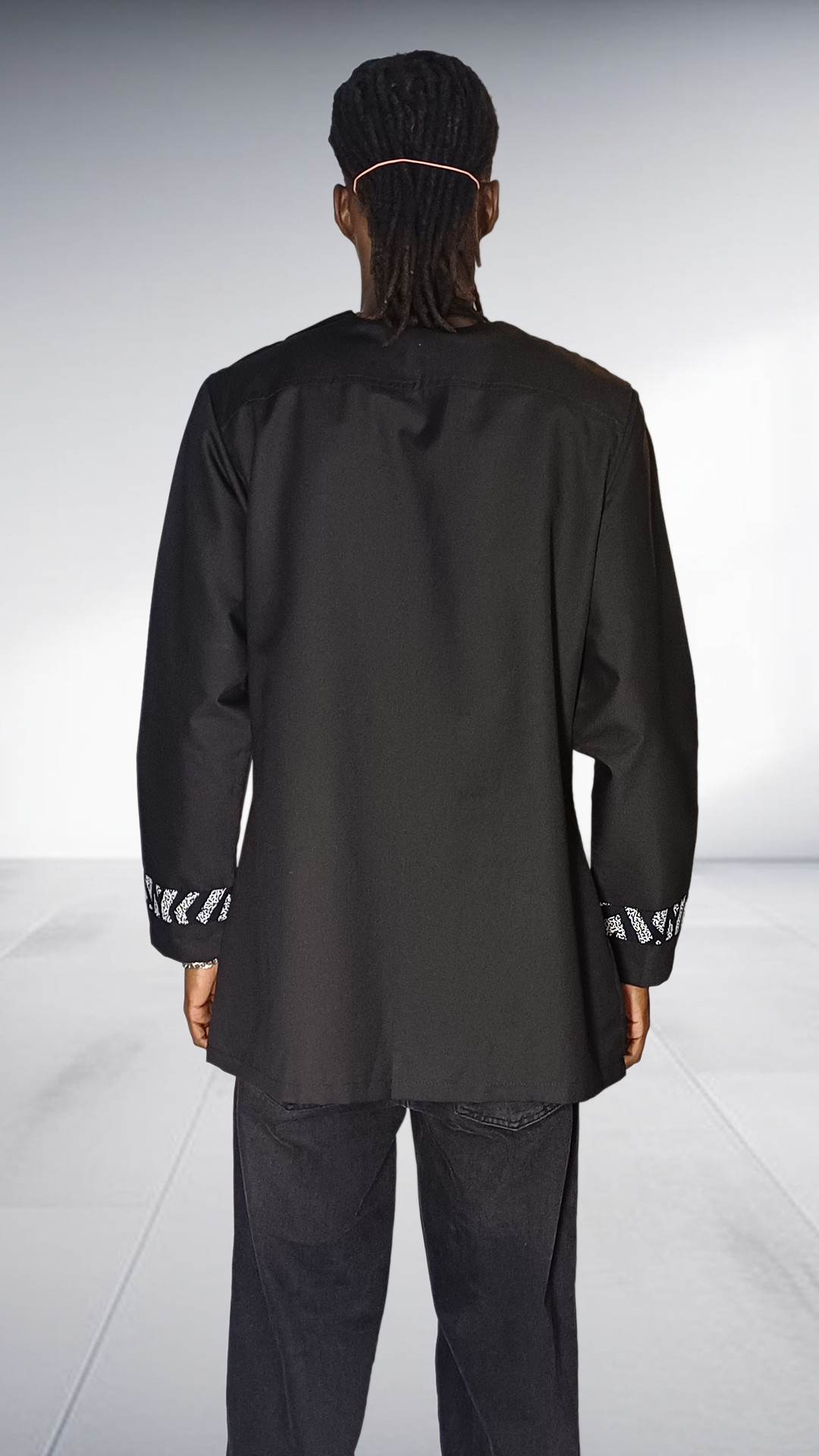 Lolo D African Print Yoke Long Sleeve Shirt - Black & White