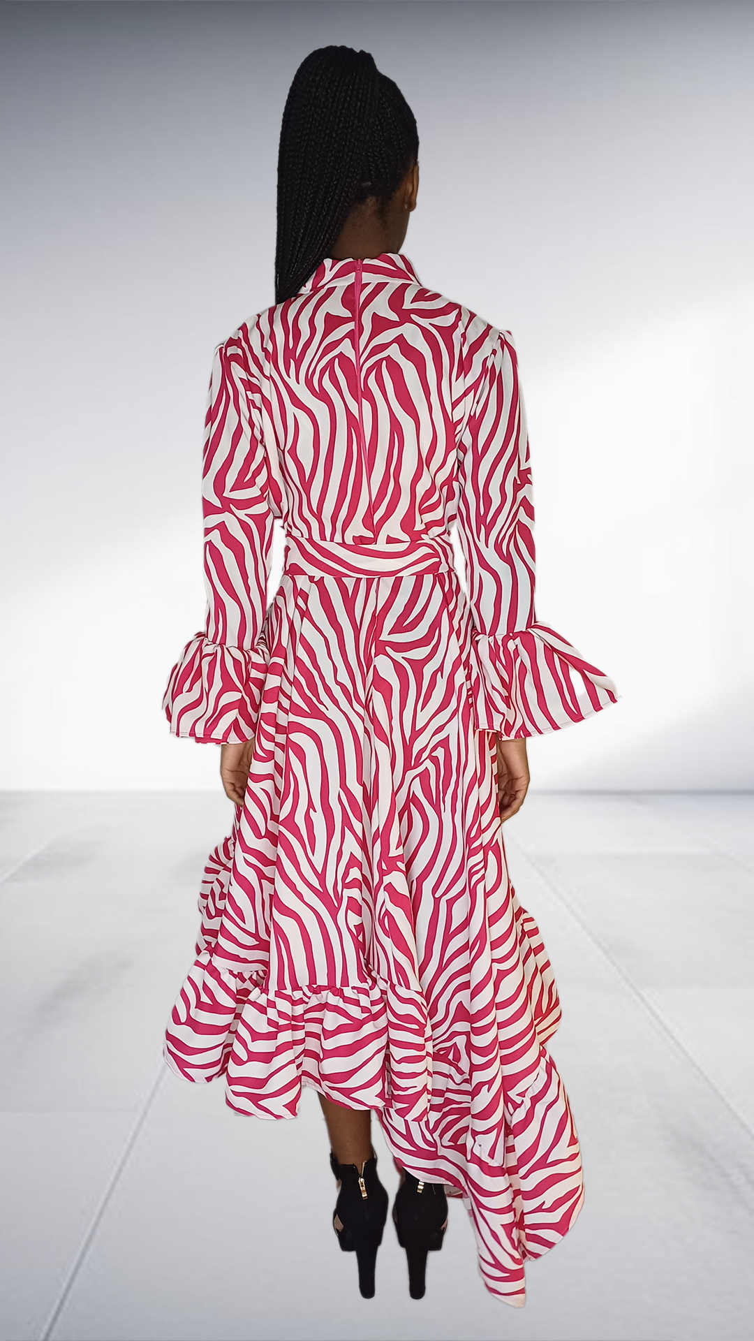 Imprint Pink & White Zebra Print Ruffle Maxi Dress