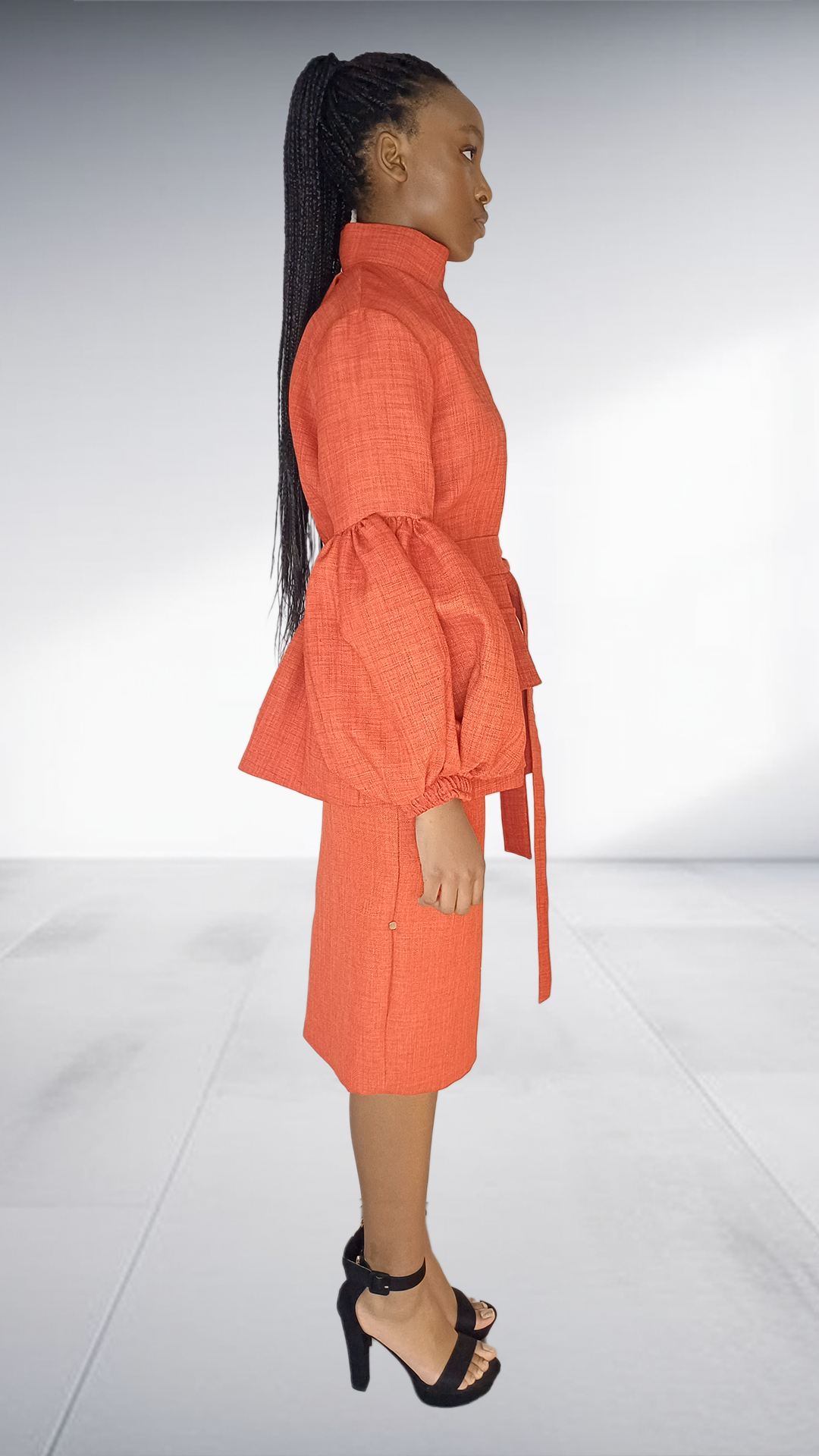 Twii Afrika Coral Textured Balloon Sleeve Two-Piece Set