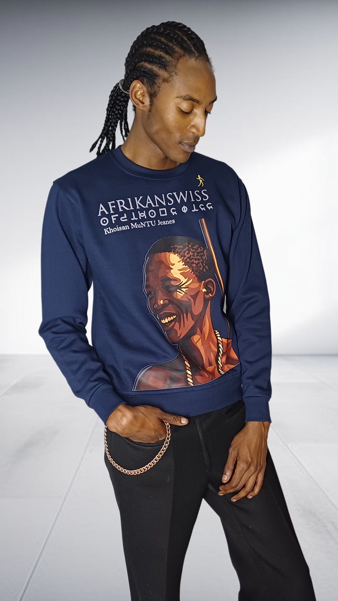 Afrikanswiss Graphic Portrait Long-Sleeve Top - Navy