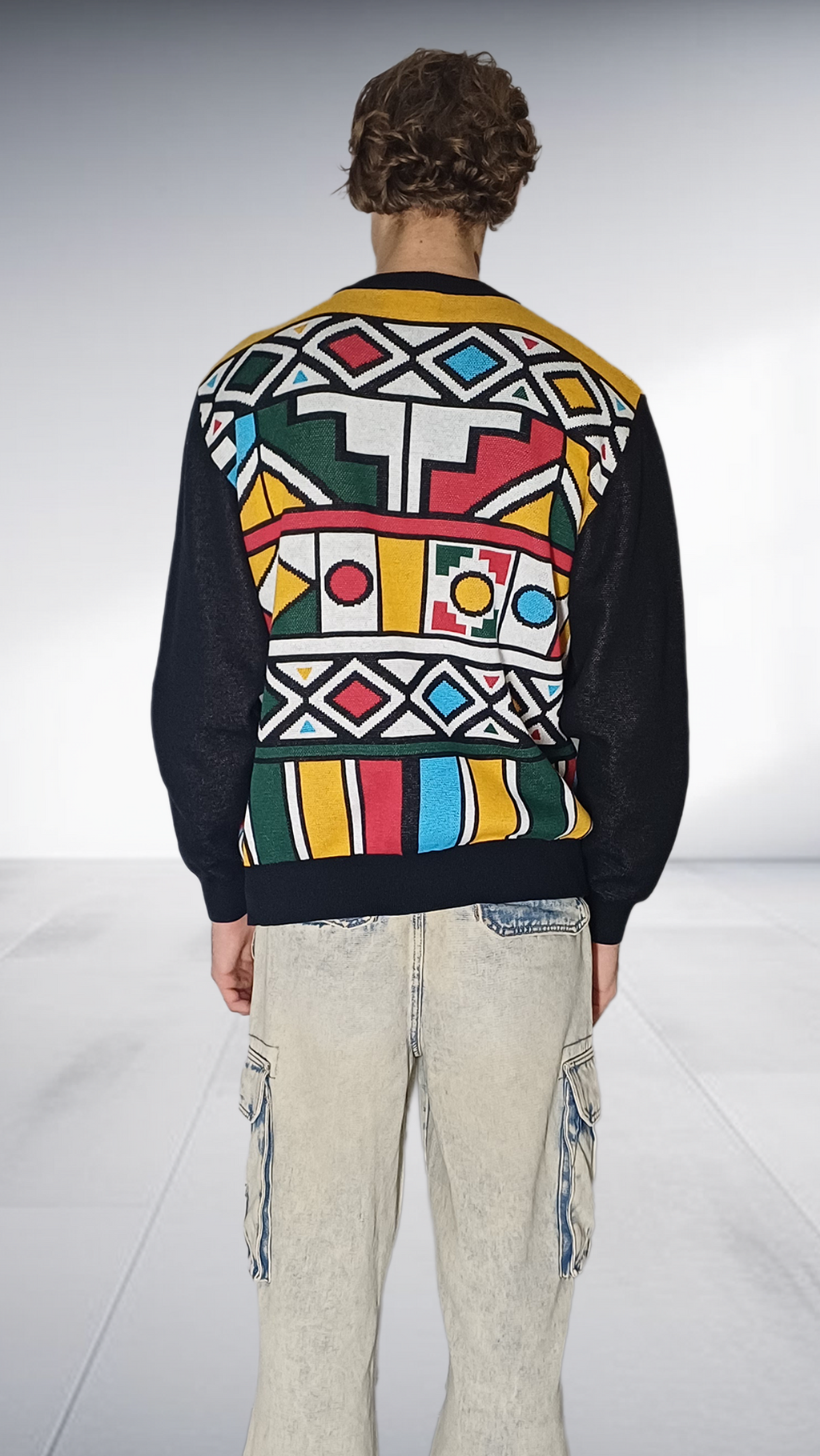 NguniBrand Thingo Ndebele Cardigan - Black & Multicolor – knit Sweater, view 4 | AfricaRise