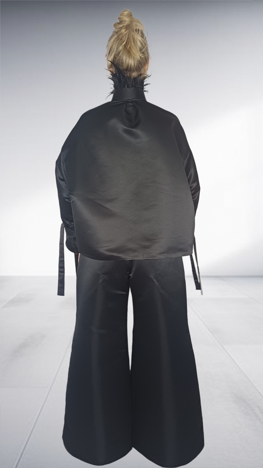 Matte Nolim Black Satin Wide-Leg Trouser Set