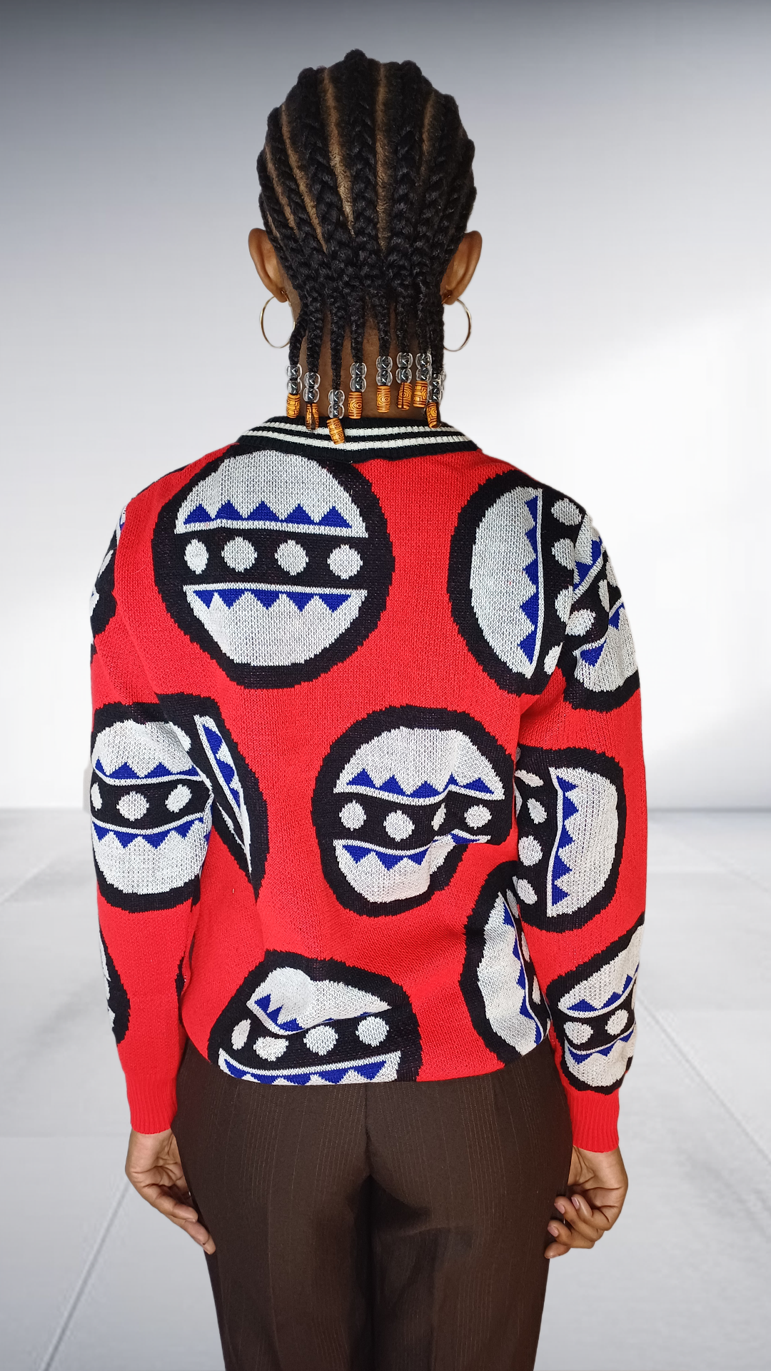 Isiqhaza Red African Mask Motif Knit Sweater