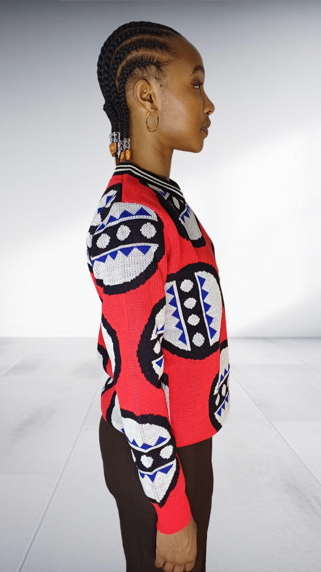 Isiqhaza Red African Mask Motif Knit Sweater