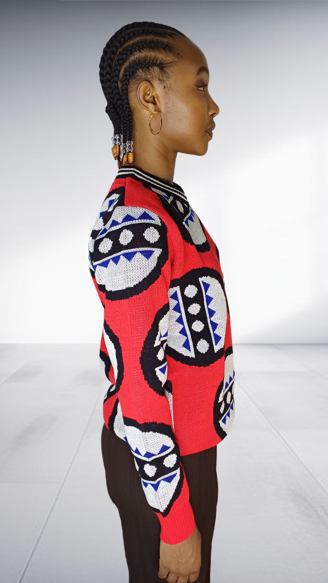 Isiqhaza Red African Mask Motif Knit Sweater