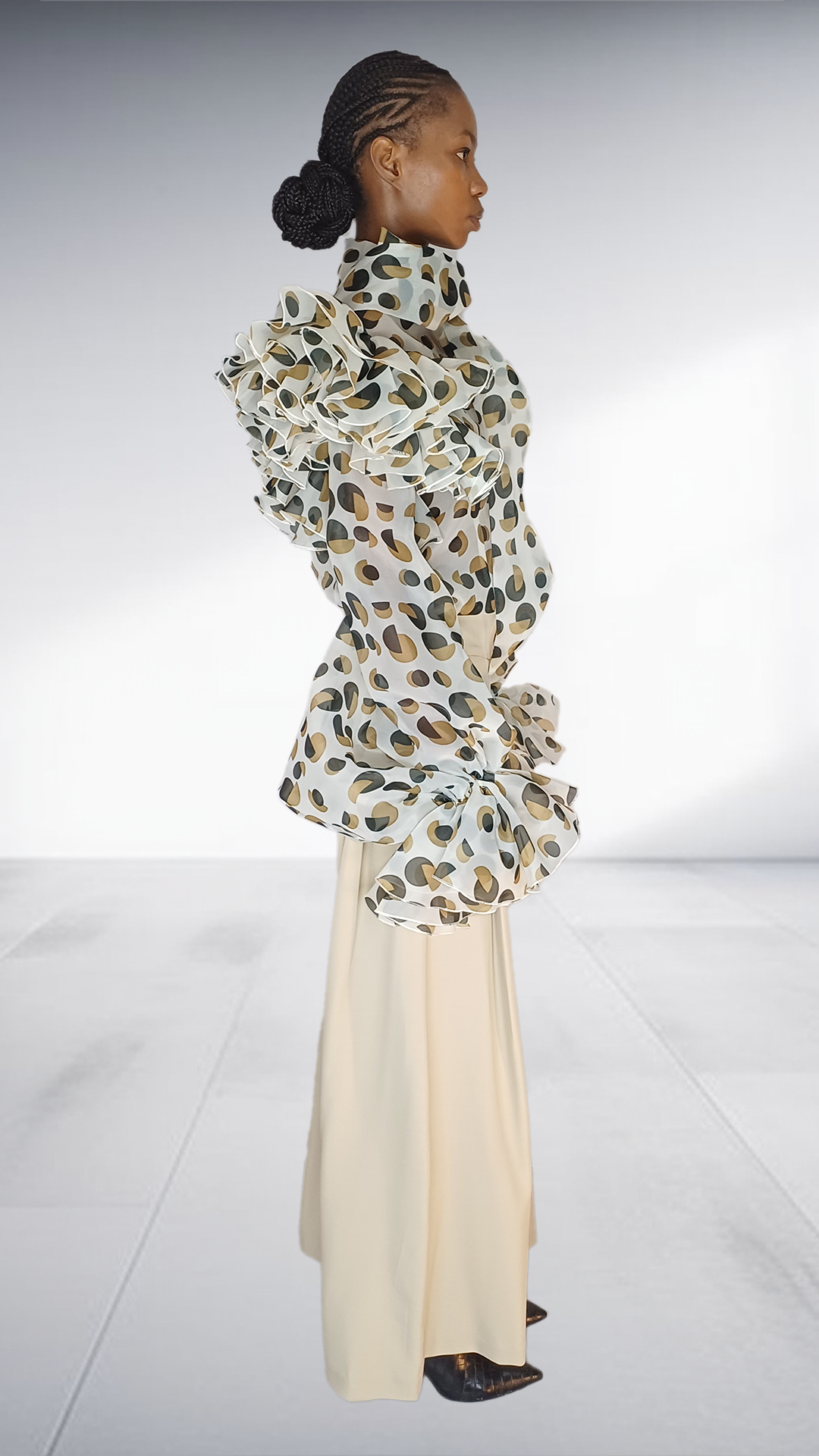 David Tlale Polka Dot Dramatic Ruffle Sleeve Two-Piece Set