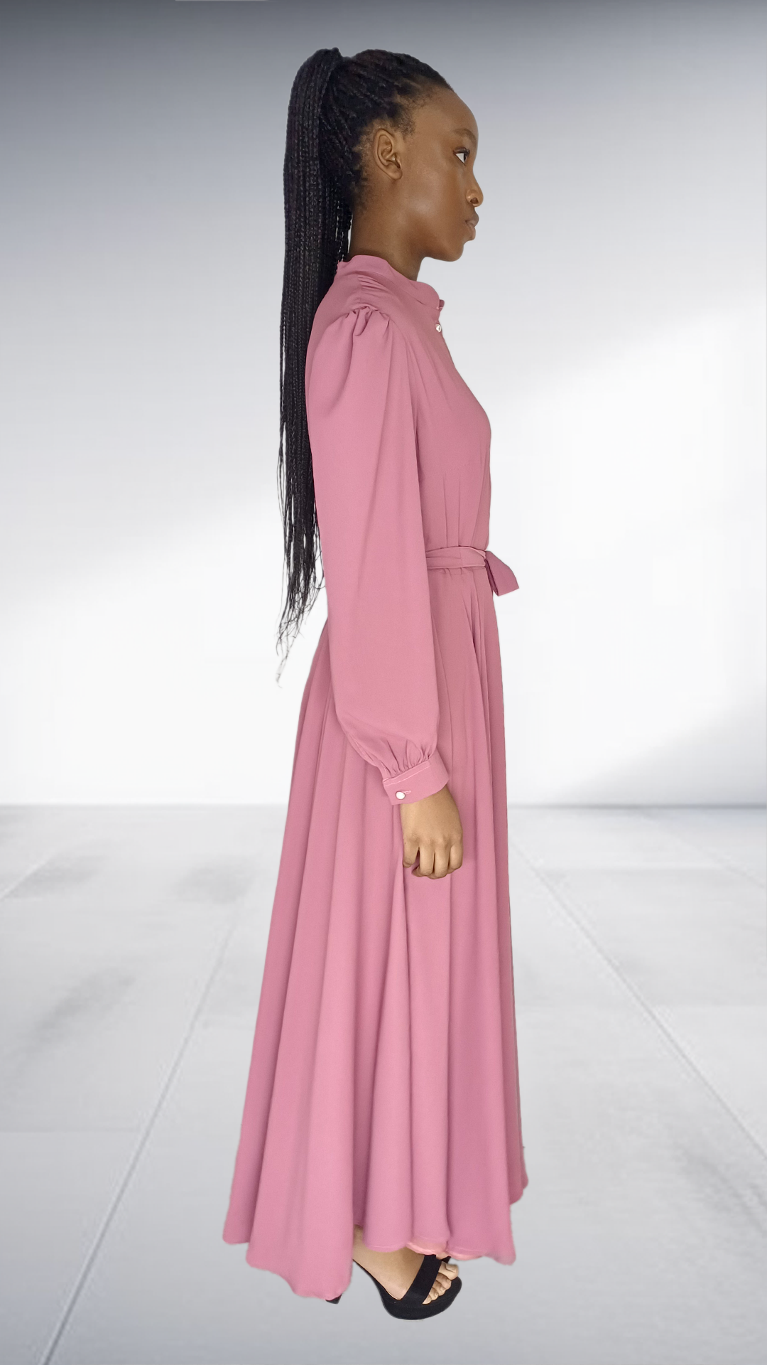 Dusty Pink Belted Maxi Shirt Dress