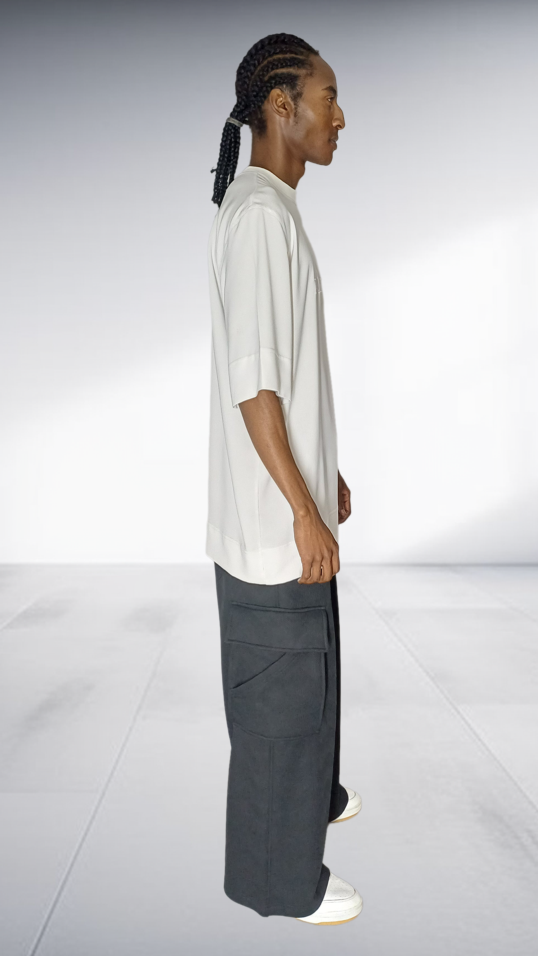 David Tlale Signature Oversized Tee & Cargo Pants Set - White & Charcoal