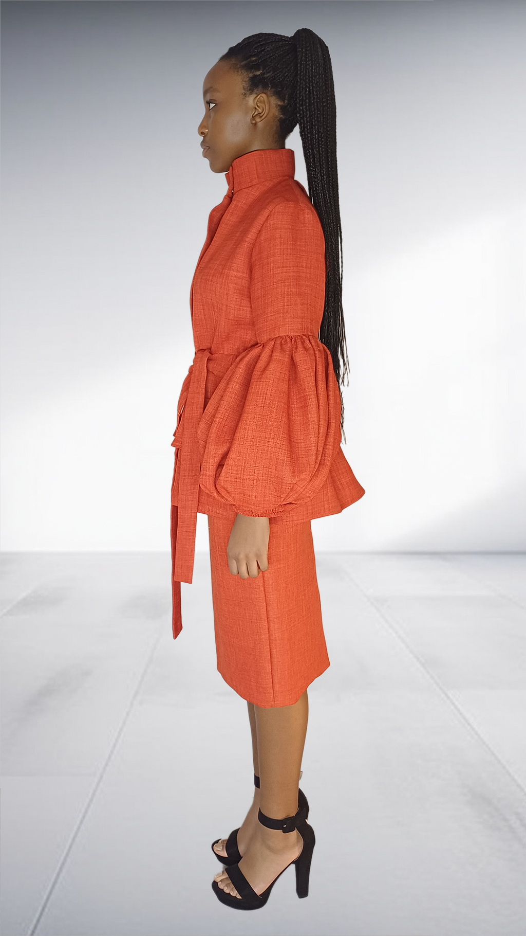 Twii Afrika Coral Textured Balloon Sleeve Two-Piece Set