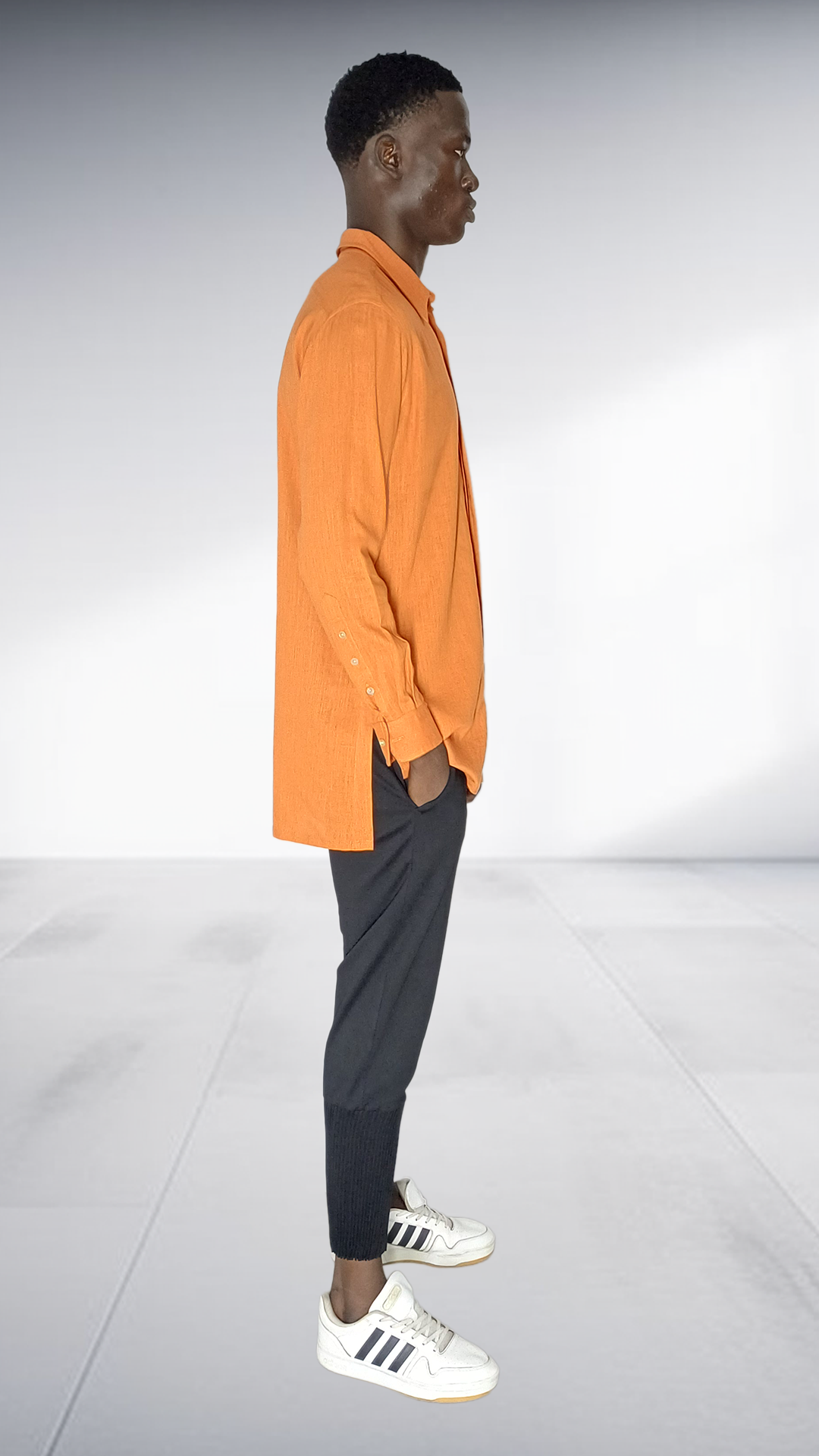 Naked Ape Burnt Orange Linen Shirt & Black Pin Tuck Pants Set