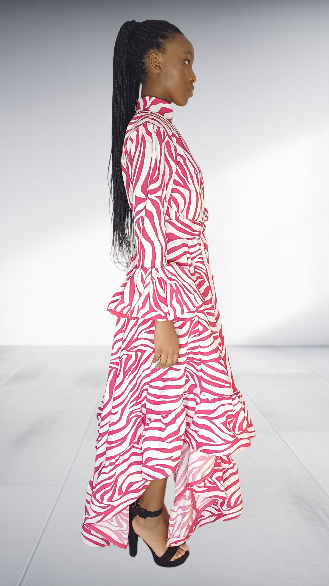 Imprint Pink & White Zebra Print Ruffle Maxi Dress
