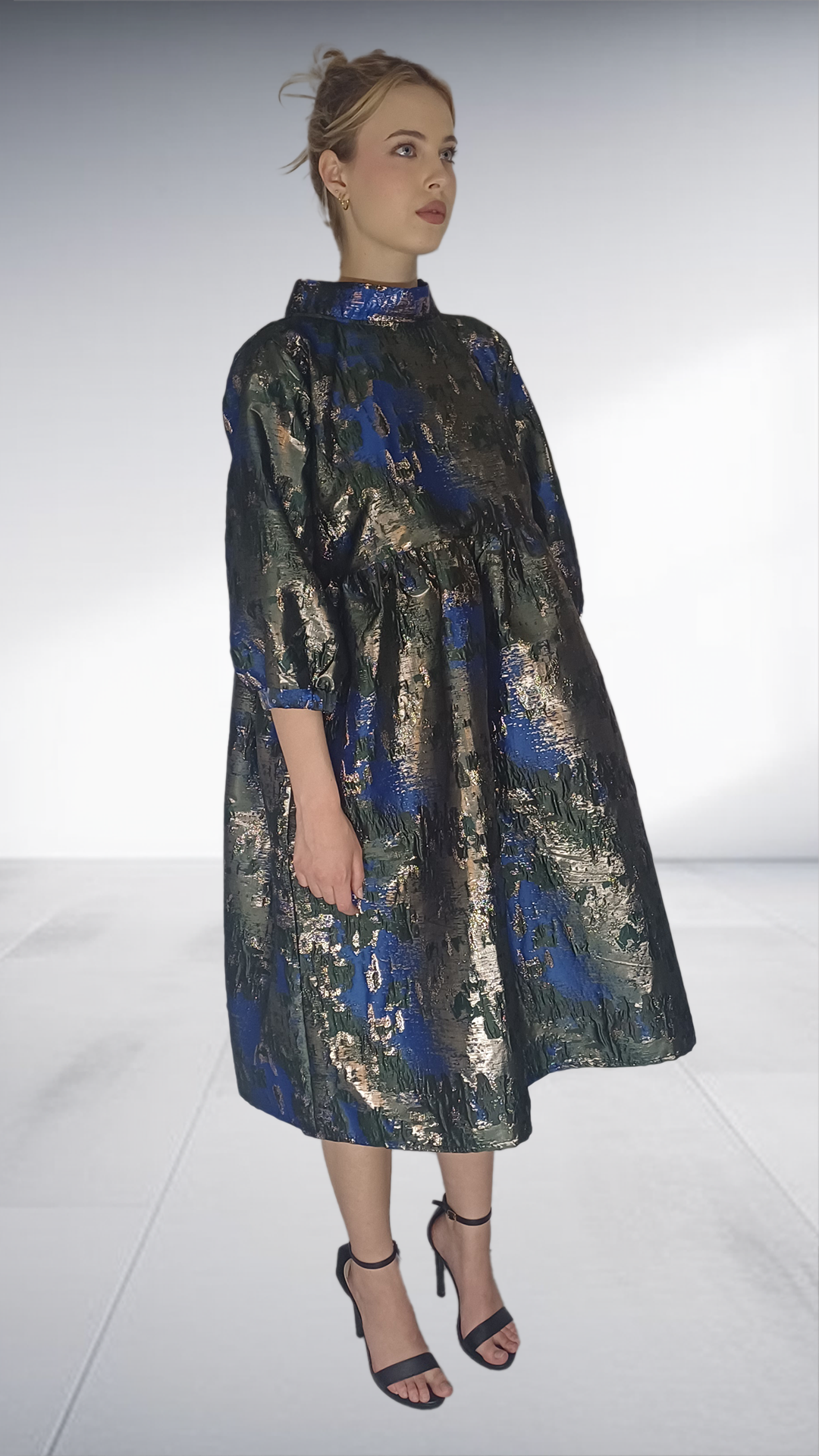 Metallic Jacquard Midi Dress