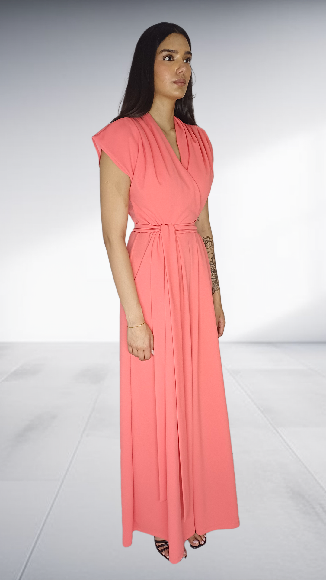 Erre Coral Pink Wrap Maxi Dress