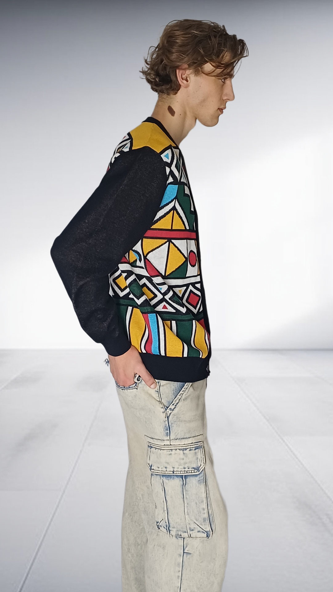 NguniBrand Thingo Ndebele Cardigan - Black & Multicolor – knit Sweater, view 6 | AfricaRise