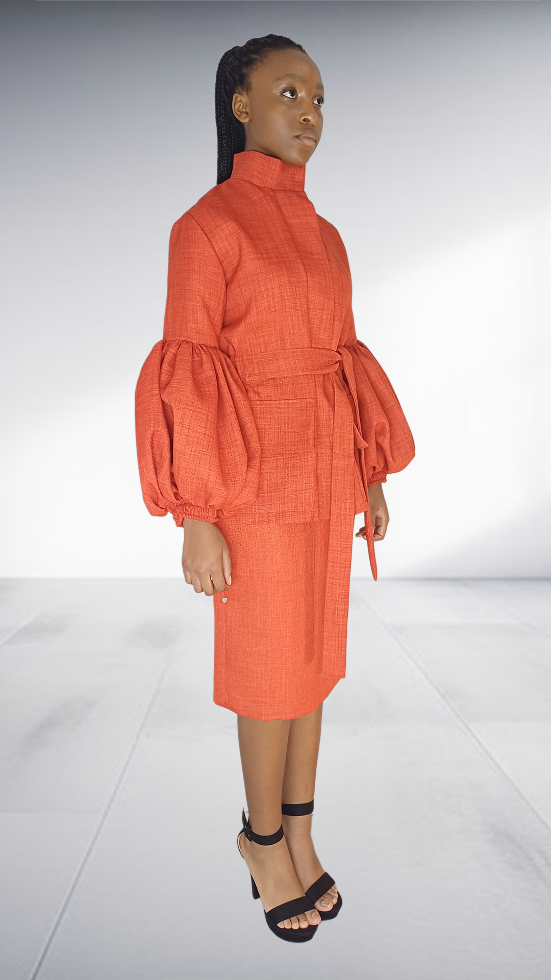 Coral Textured Balloon Sleeve Two-Piece Set