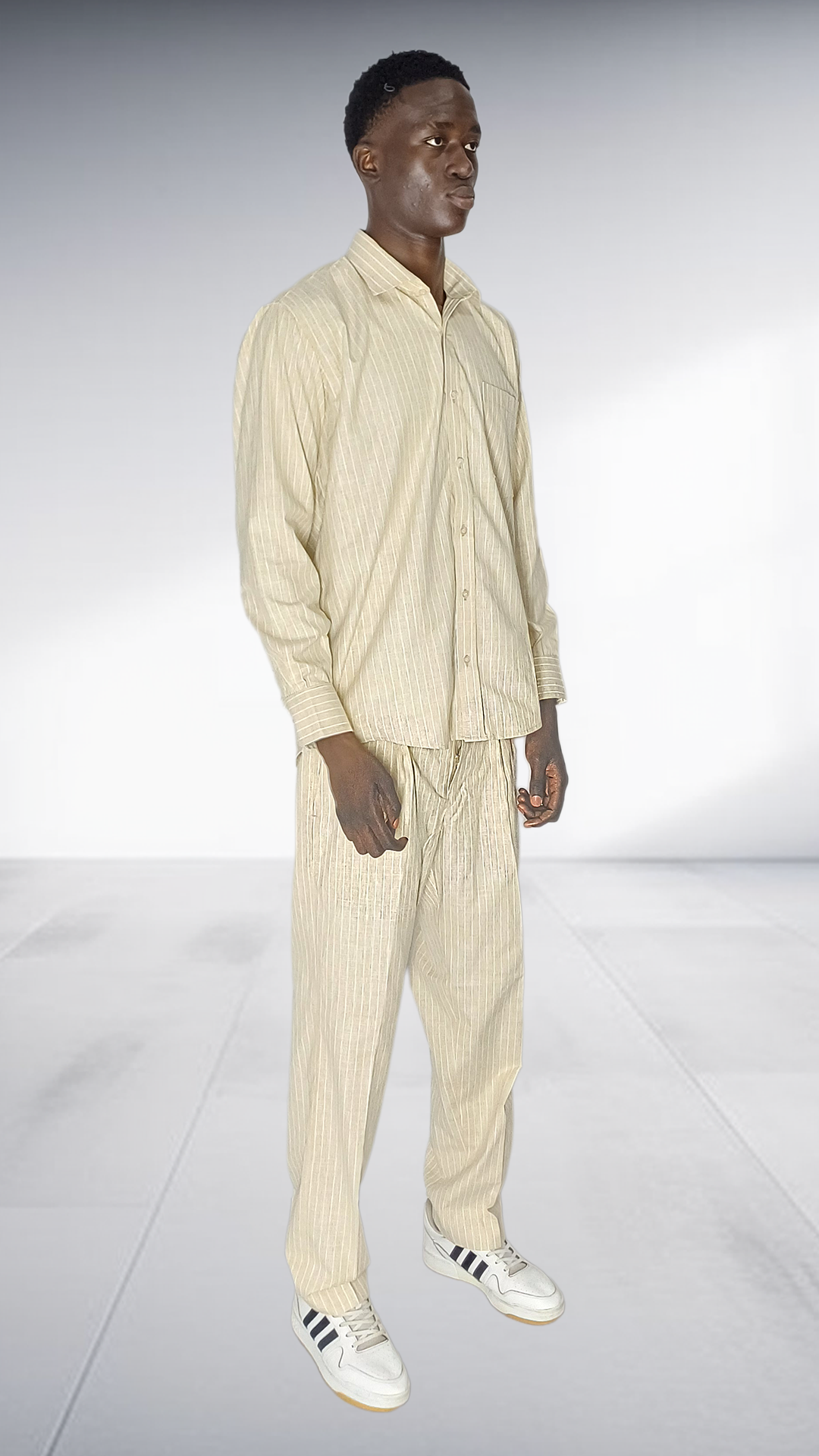 J.O.B Pinstripe Linen Two-Piece Set - Cream