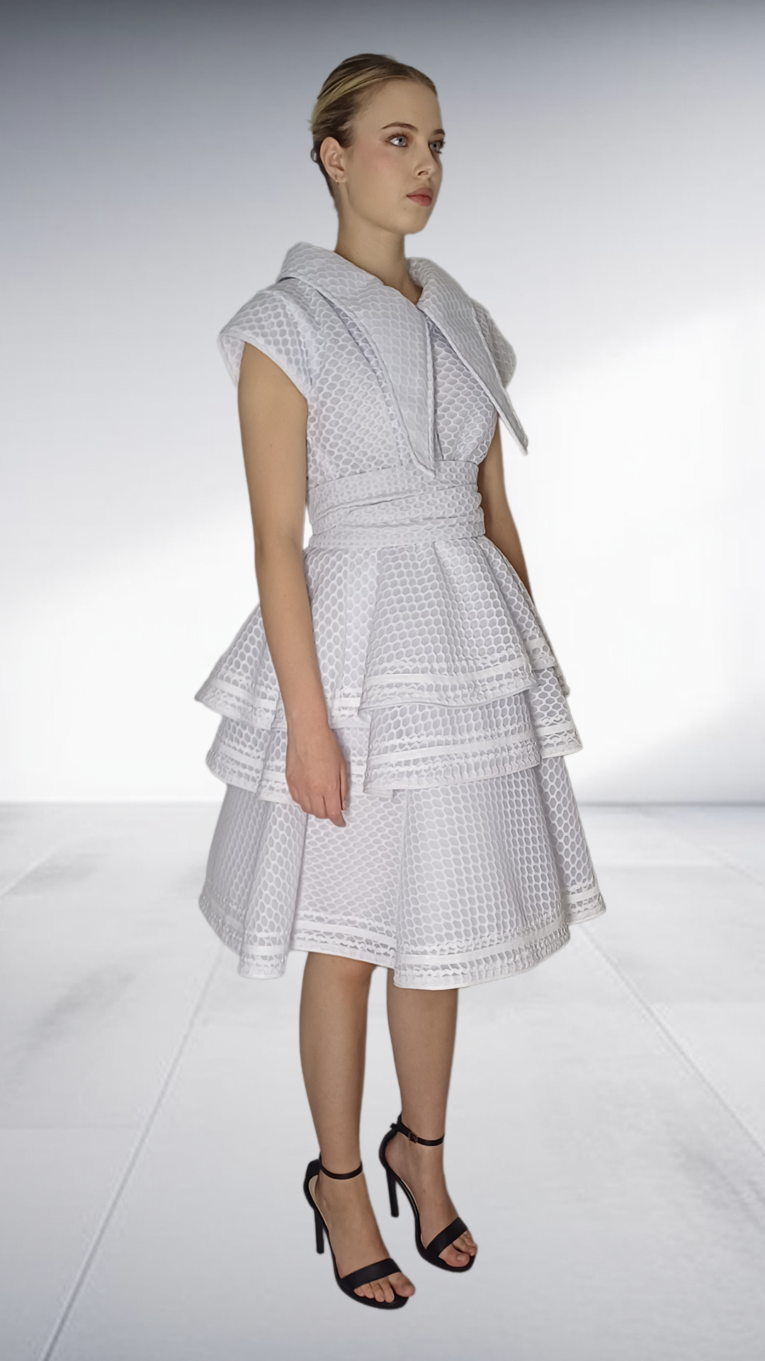 Jozsy Three-Tier Khoza Embroidered Dress - White