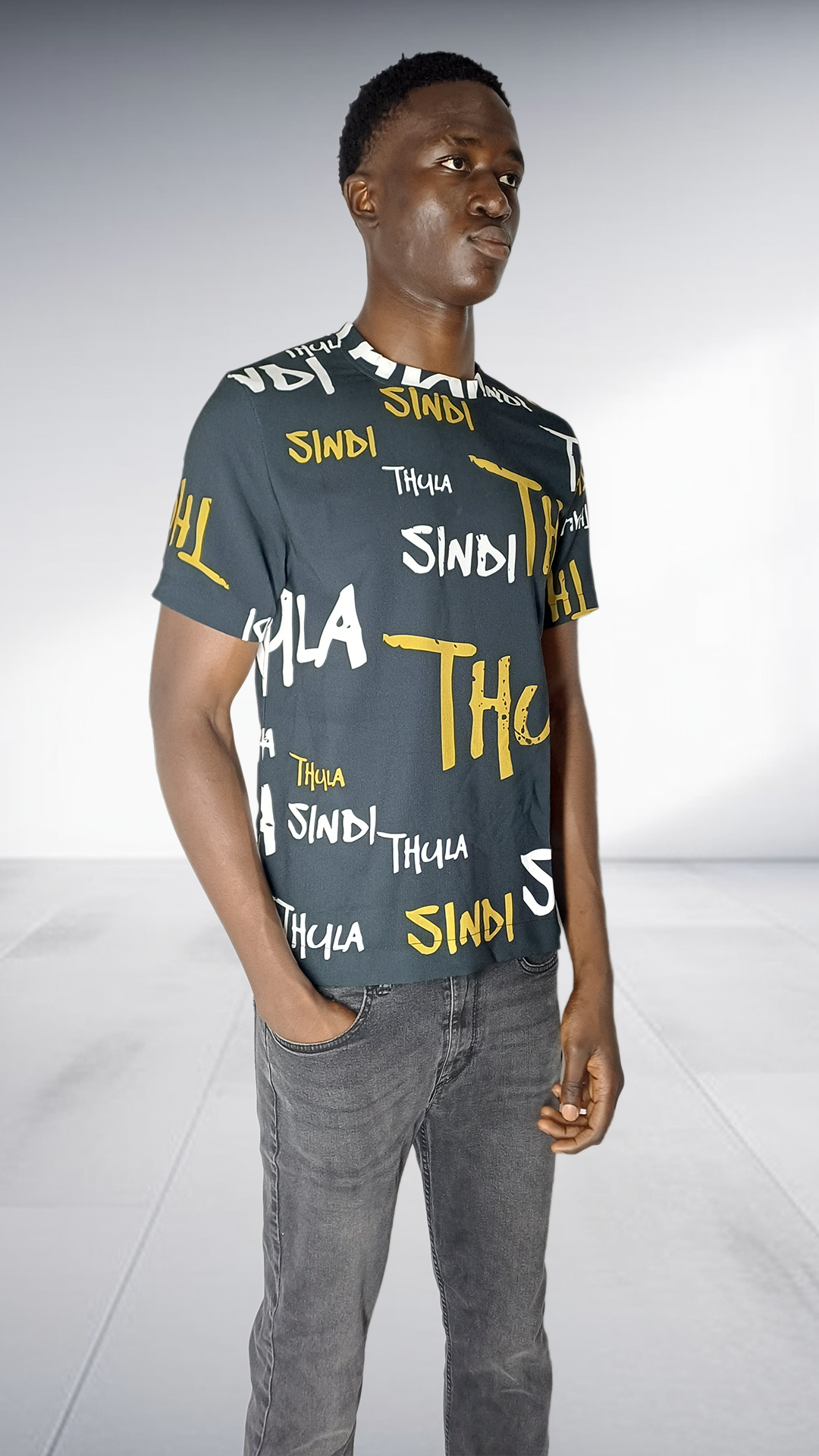 Thula Sindi Signature Graphic Print T-Shirt - Charcoal Grey