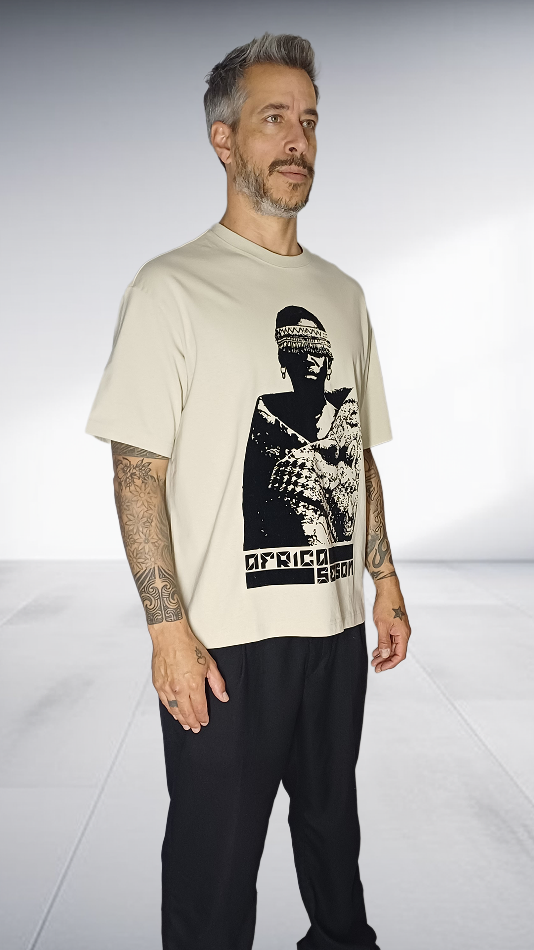 SE7EN HEART BEATS Africa Season Graphic T-Shirt - Sand & Black