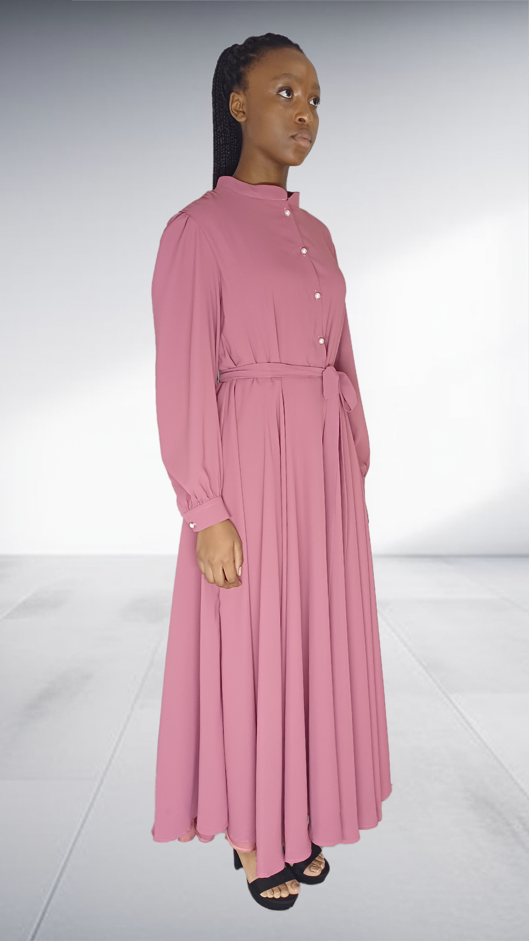 Dusty Pink Belted Maxi Shirt Dress